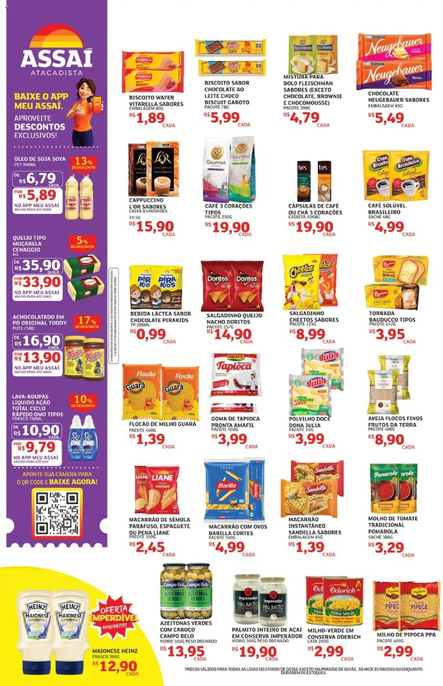 Assaí Atacadista Folheto - válido de 01/08/2026 | Página: 2 | Produtos: Queijo, Muçarela, Bebida, Aveia