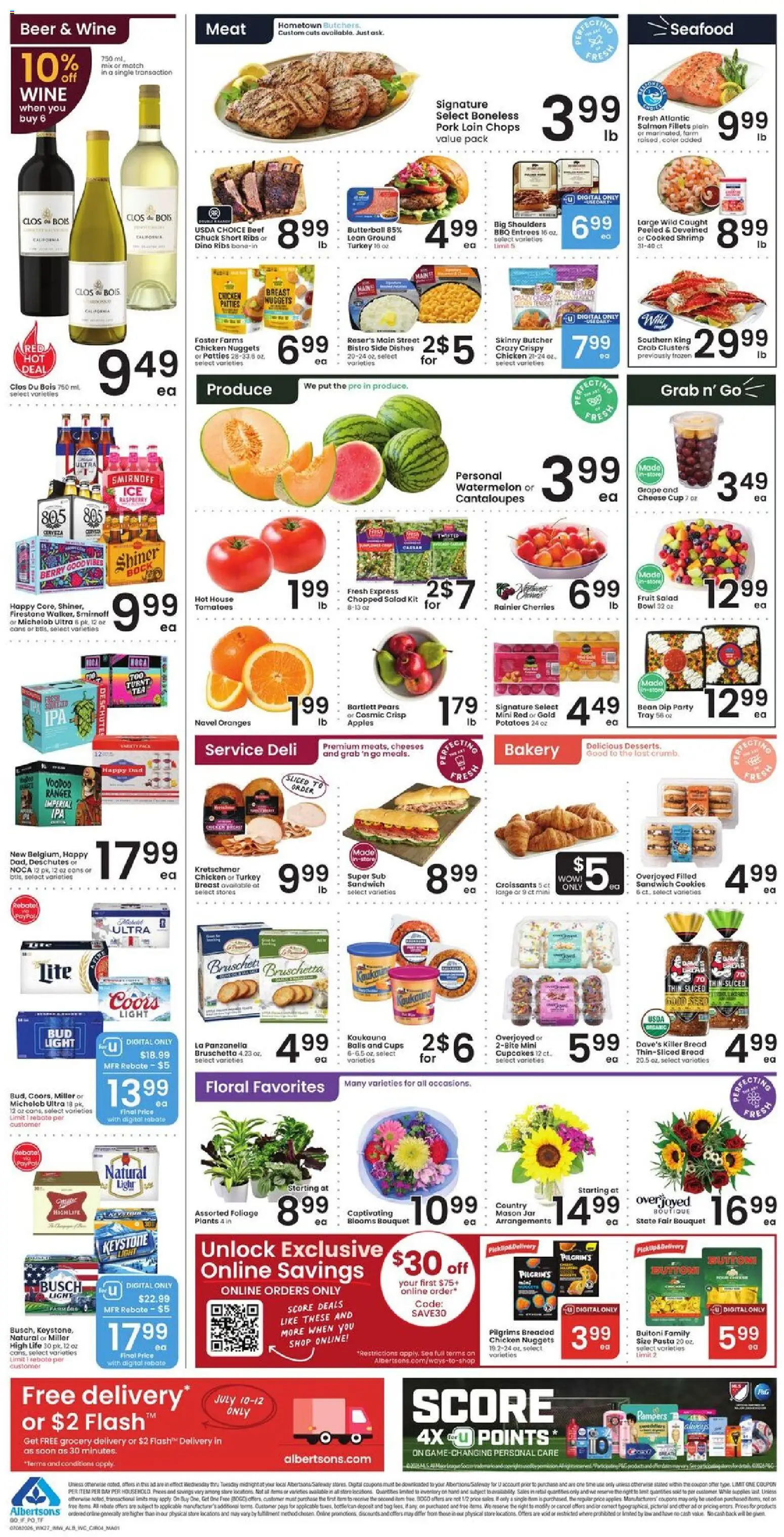 Albertsons Weekly Ad - valid from 07/08/2026 | Page: 5 | Products: Bread, Wine, Tomatoes, Pasta
