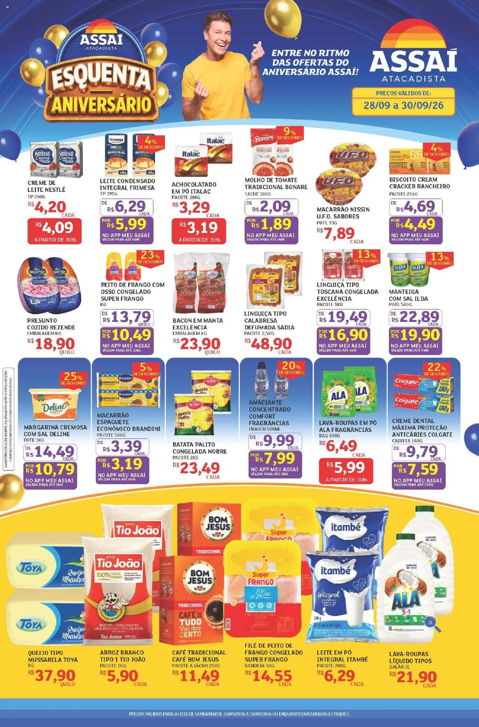 Assaí Atacadista Folheto - válido de 28/09/2026 | Página: 1 | Produtos: Linguiça, Leite, Amaciante, Peito de frango