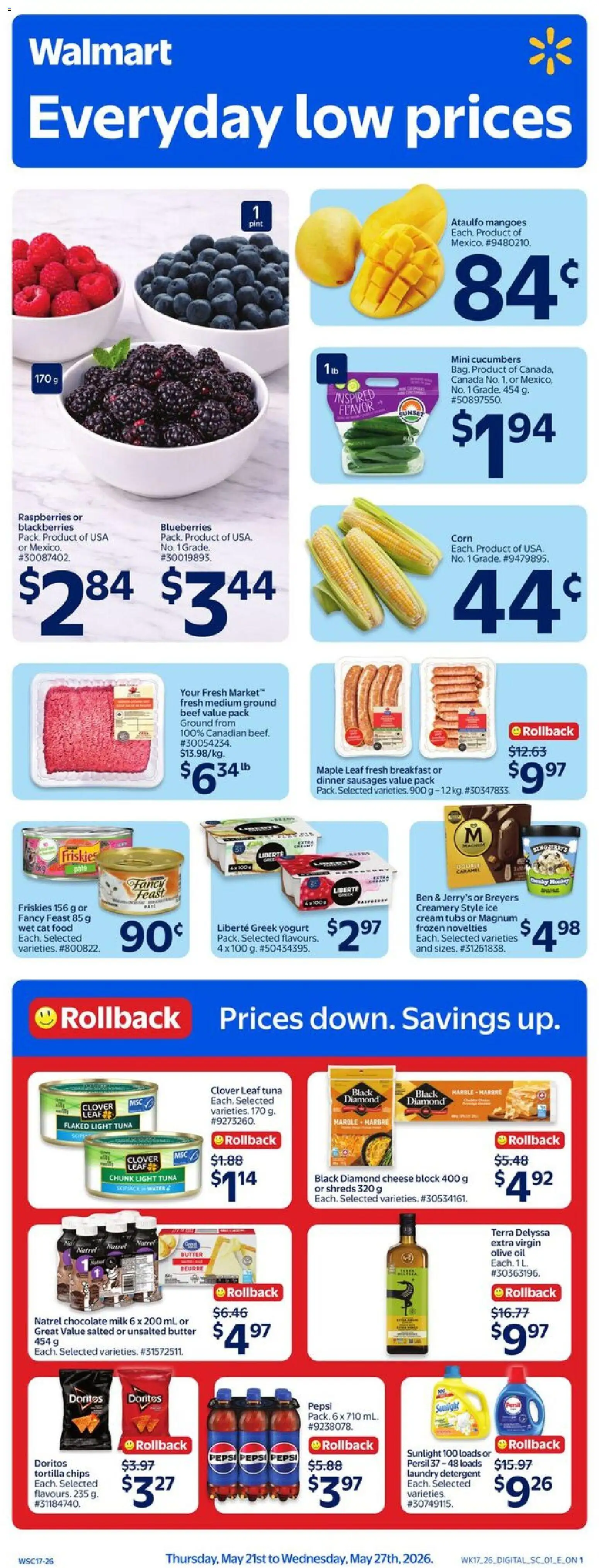 Walmart flyer valid from 21.05.2026 | Page: 1 | Products: Milk, Cheese, Yogurt, Chocolate
