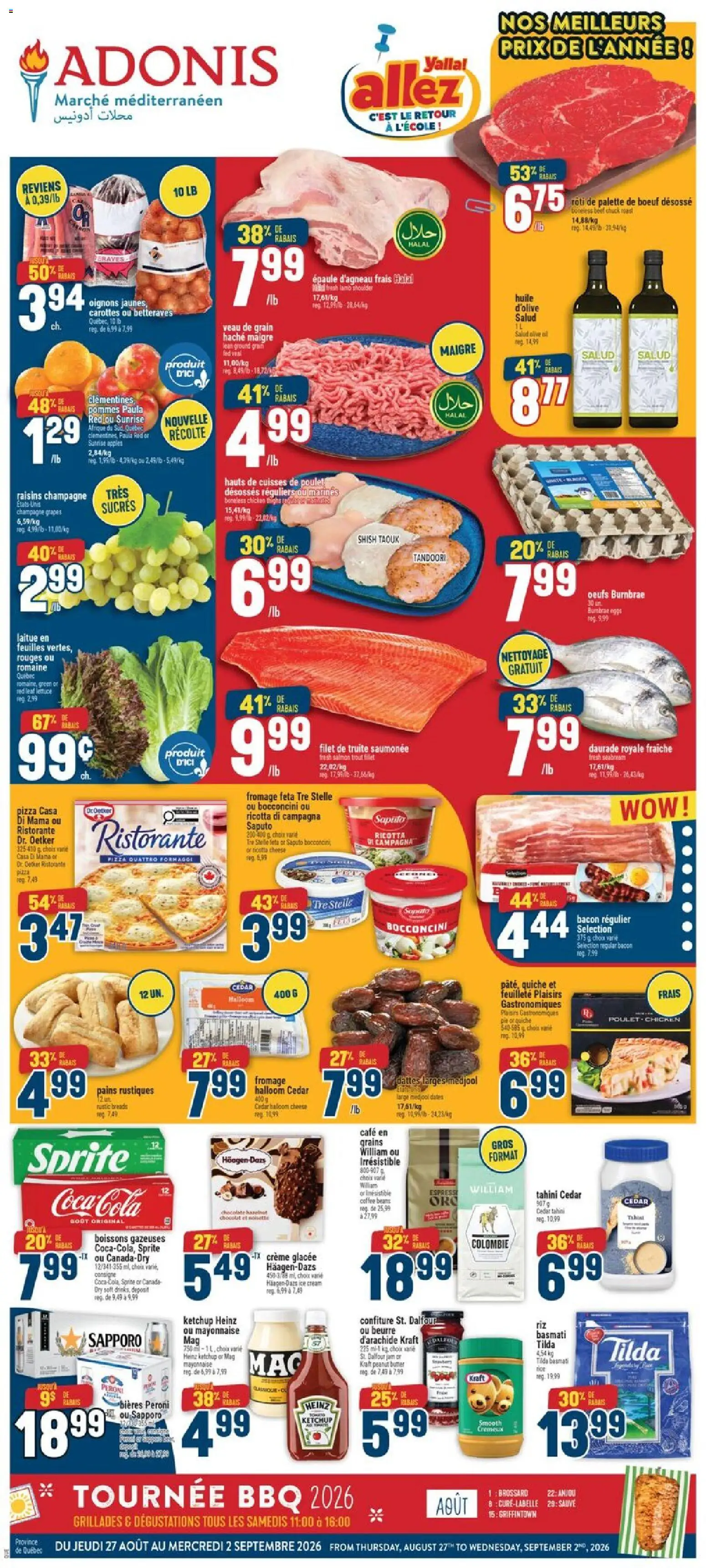 Adonis flyer valid from Aug 27, 2026 | Page: 2 | Products: Rice, Mayonnaise, Raisins, Jam