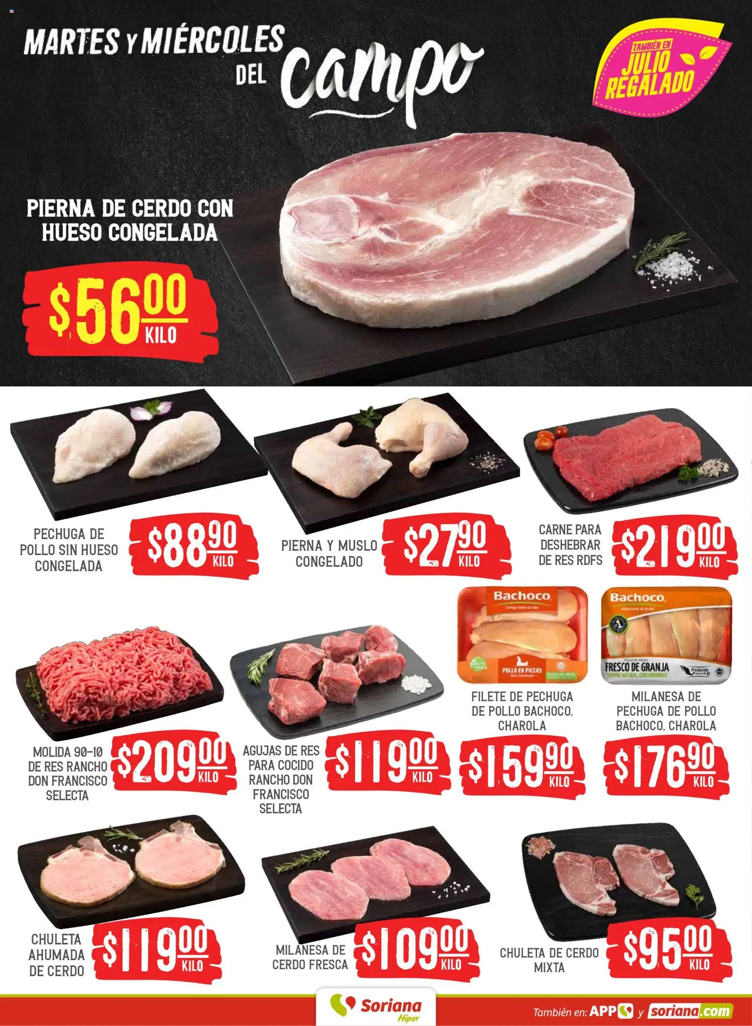 Nuevas ofertas de Soriana válidas en toda la República Mexicana desde el 28/07/2026. ¡Encuentra las mejores ofertas en Soriana Martes y Miércoles del Campo Híper: BCS, Son y Sin! | Página: 4 | Productos: Pollo, Milanesa, Cerdo, Res
