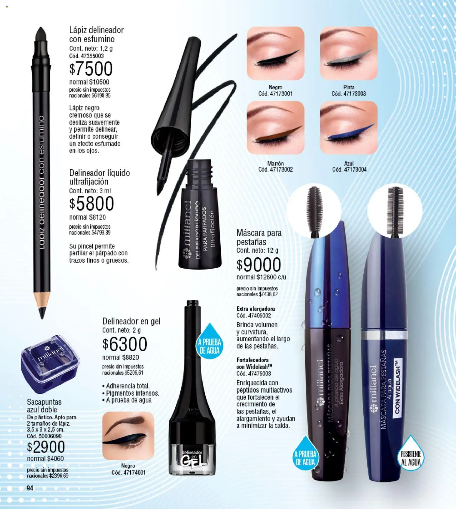 Millanel - Catálogo │ válido desde el 20/07/2026 | Página: 94 | Productos: Sacapuntas, Máscara, Delineador, Agua