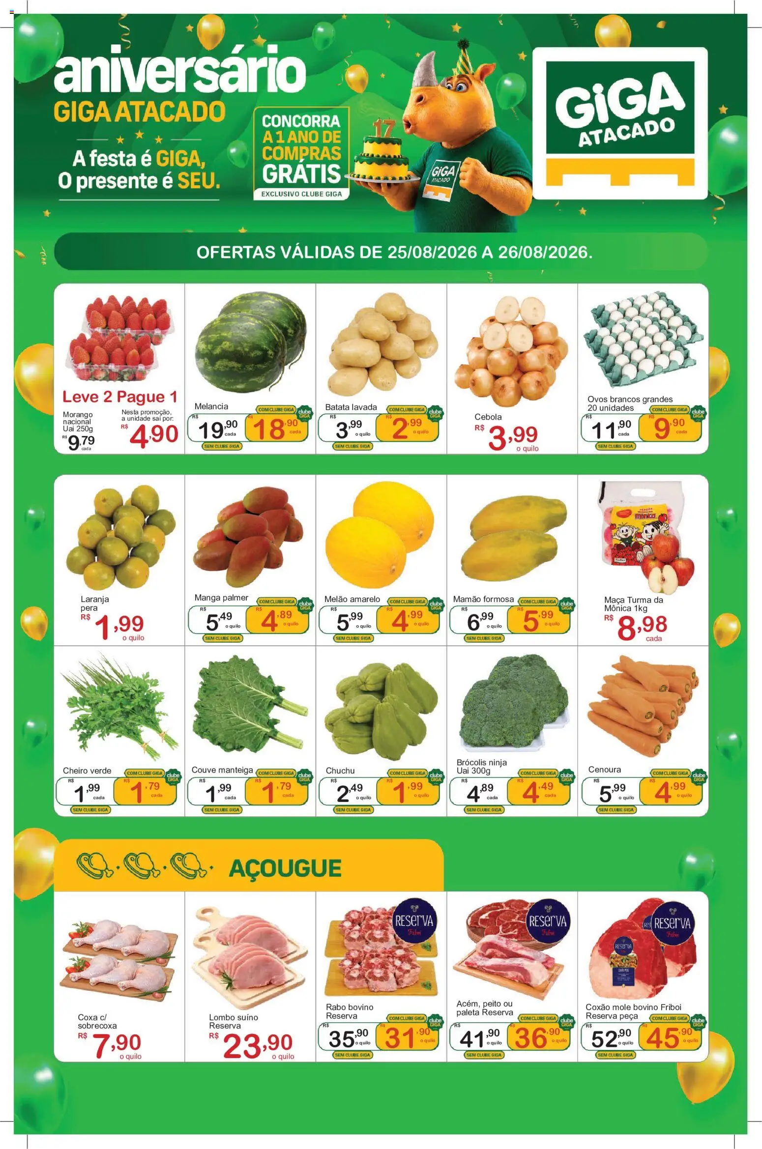 GIGA Atacado Folheto - válido de 25/08/2026 | Página: 1 | Produtos: Melancia, Chuchu, Lombo, Mamão
