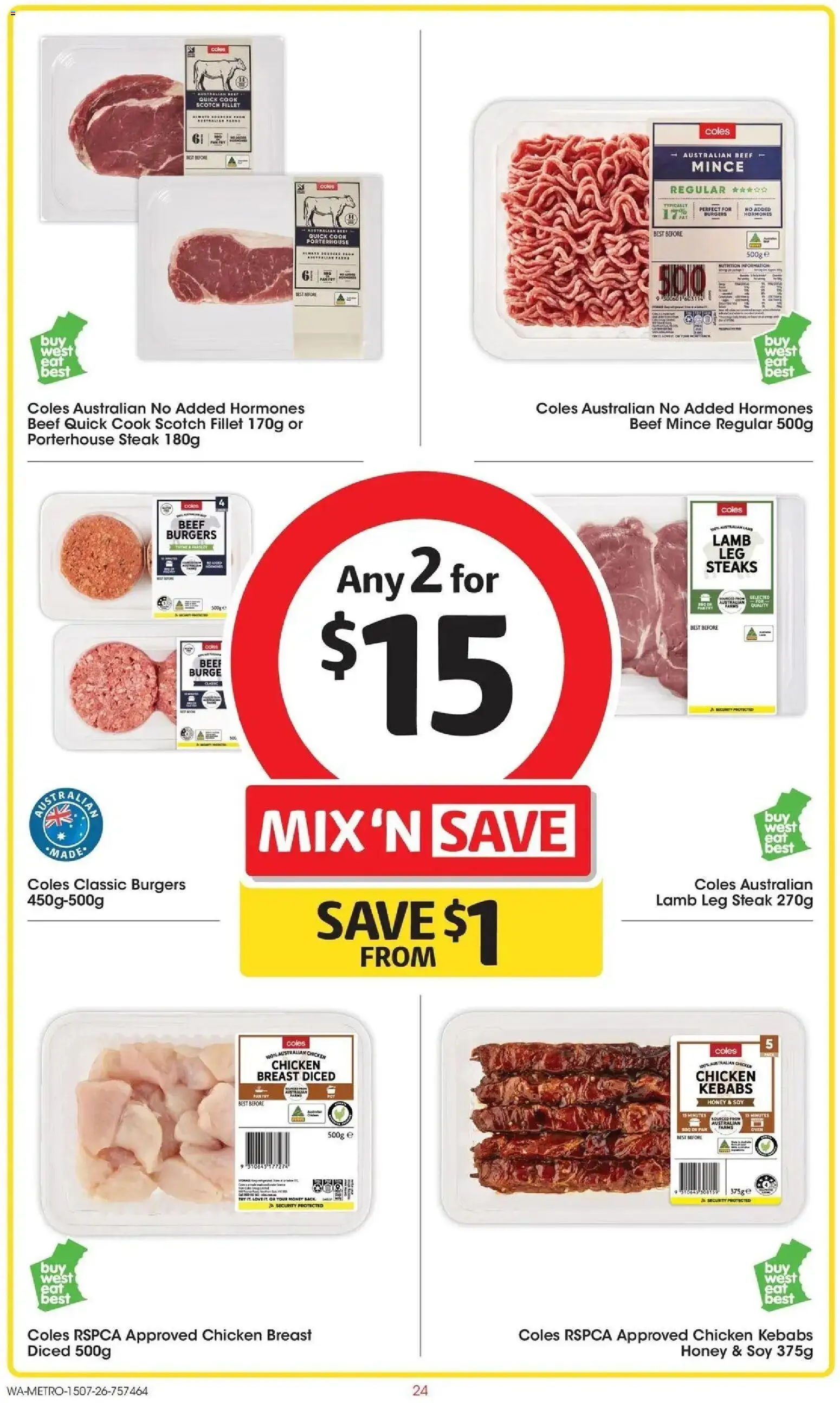 Coles catalogue - valid from 15/07/2026 | Page: 24 | Products: Lamb, Chicken breast, Beef, Fillet