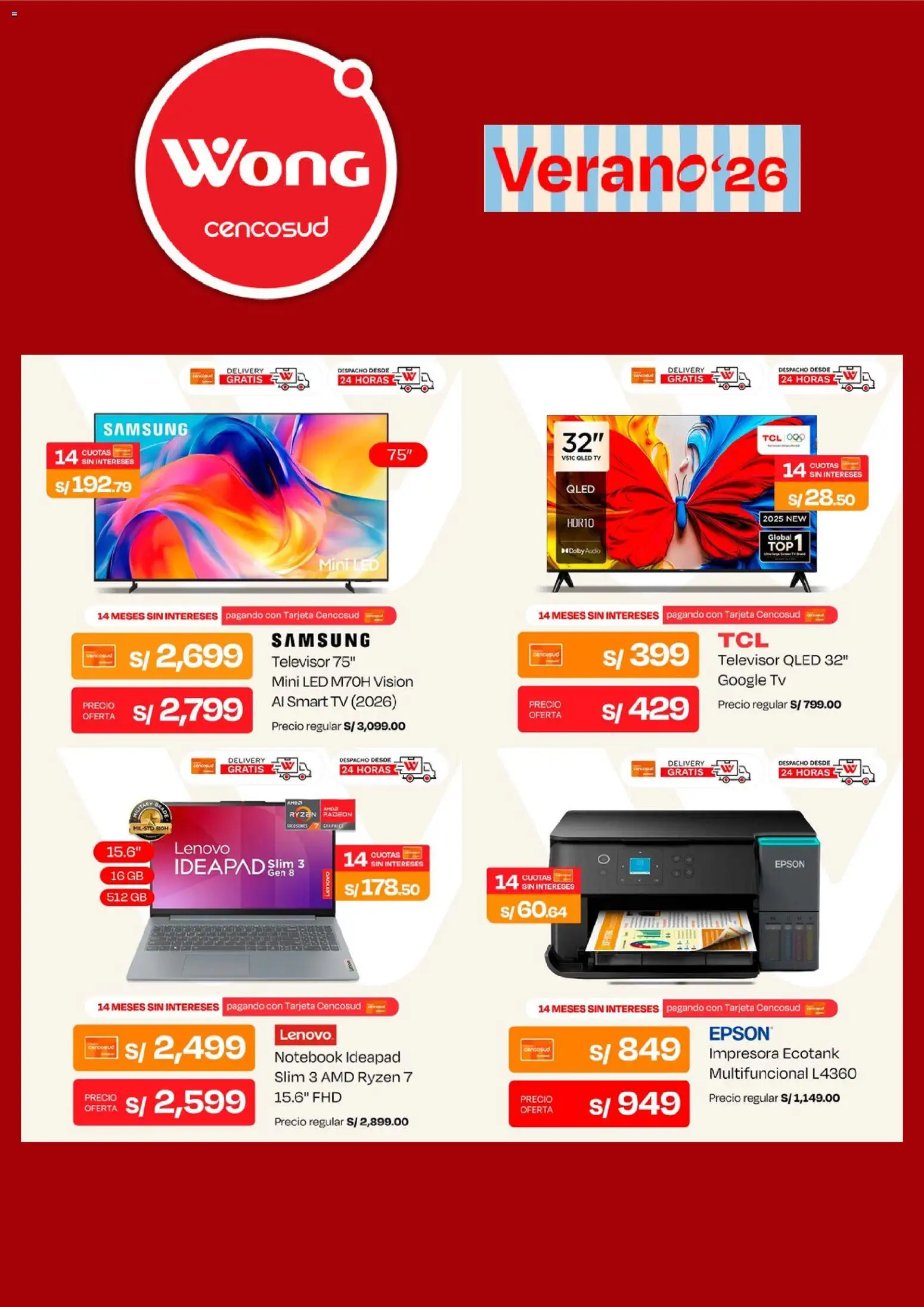 Catálogo Wong válido desde 07/09/2026 | Página: 4 | Productos: Notebook, Impresora, Televisor