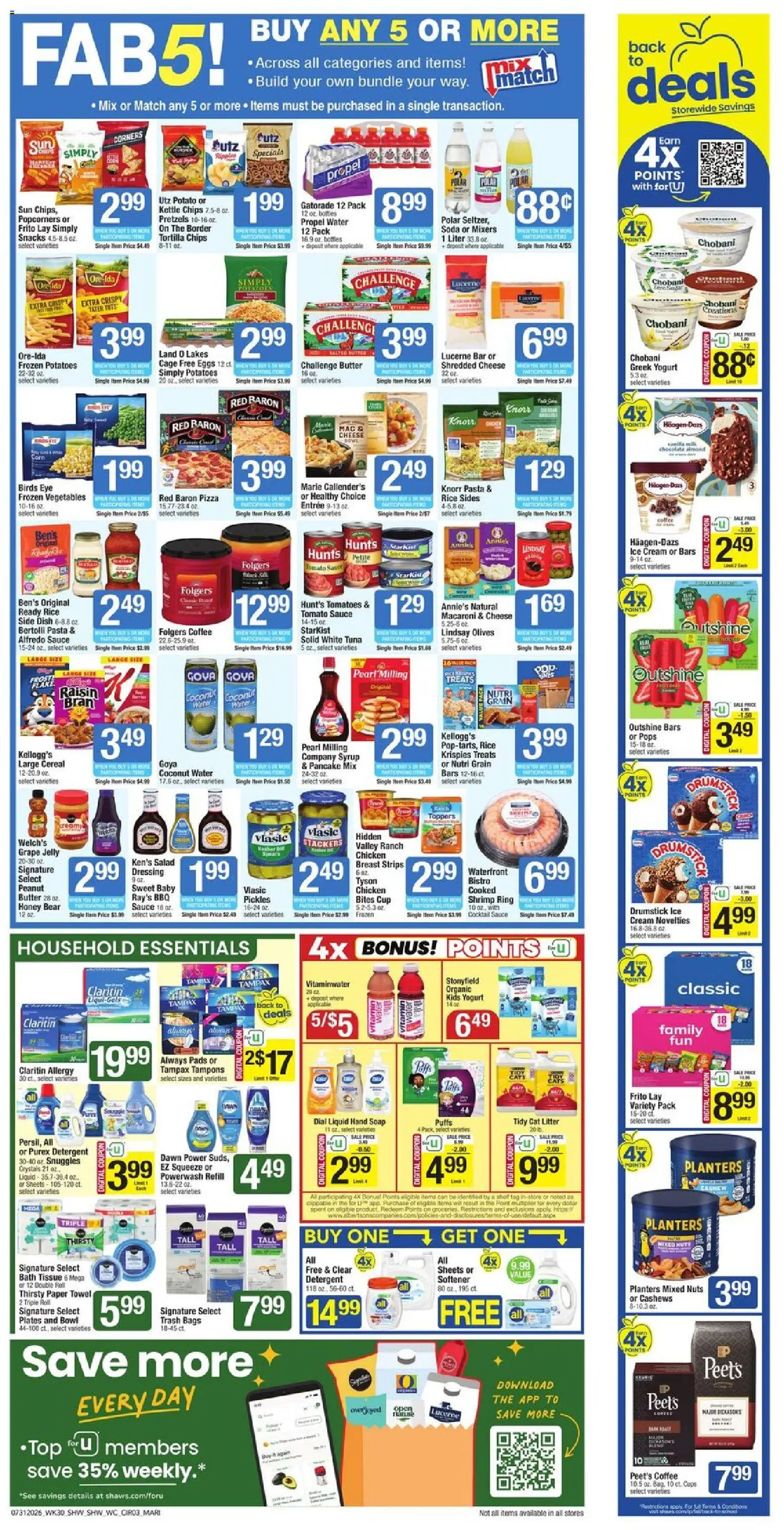 Shaw's Weekly Ad - valid from 07/31/2026 | Page: 3 | Products: Tomatoes, Tampons, Salad, Frozen vegetables