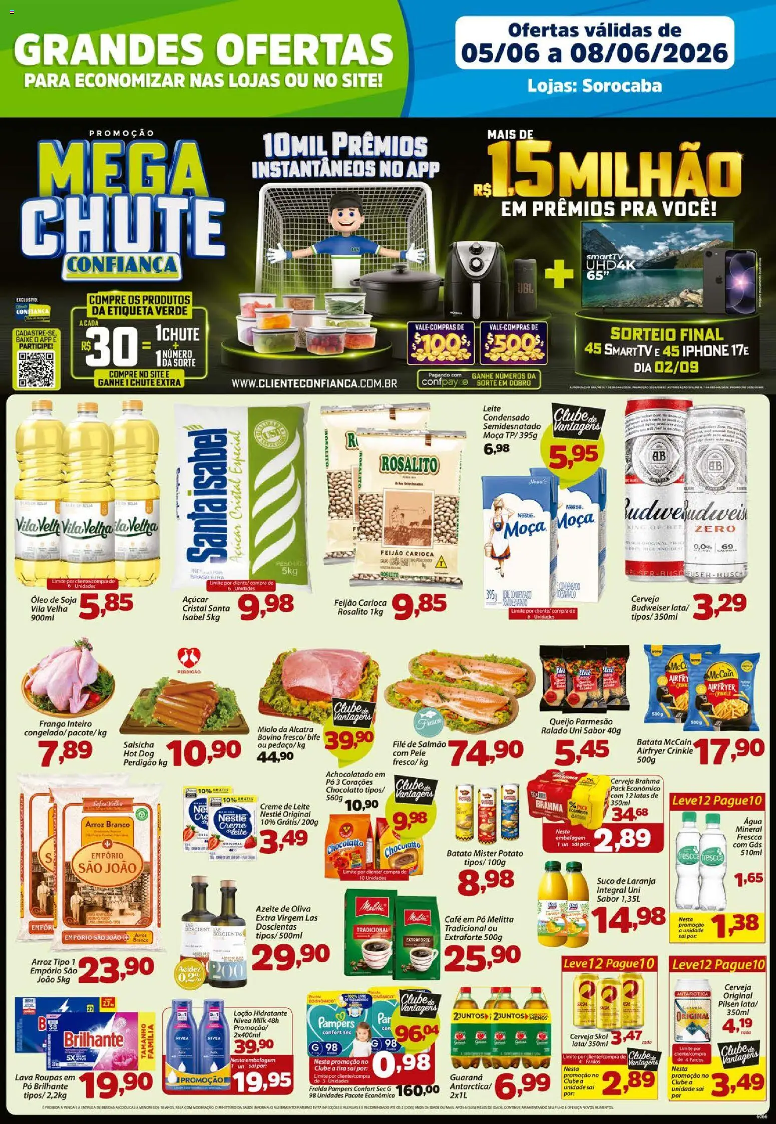 Confiança Folheto - válido de 05.06.2026 | Página: 1 | Produtos: Pampers, Guaraná, Queijo, Creme de leite