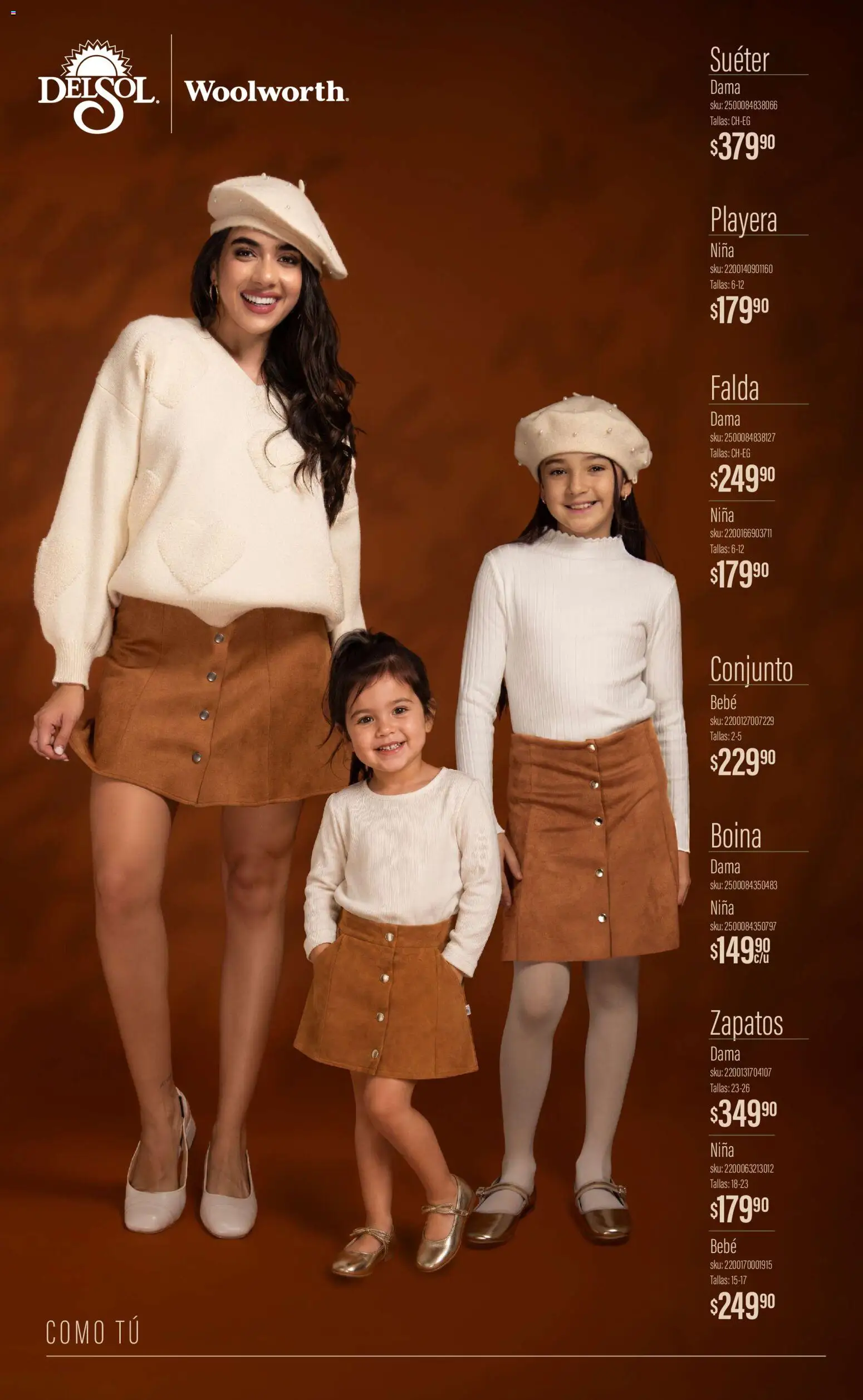 Nuevas ofertas de Del Sol y Woolworth válidas en toda la República Mexicana desde el 01/10/2026. ¡Encuentra las mejores ofertas en Del Sol y Woolworth catálogo Luce el Otoño! | Página: 3 | Productos: Suéter, Zapatos, Conjunto, Boina