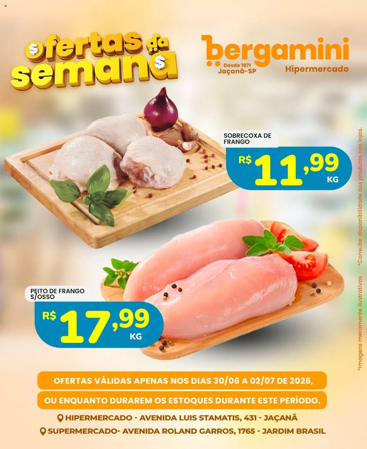 Supermercado Bergamini Folheto - válido de 30/06/2026 | Página: 3 | Produtos: Frango, Peito de frango