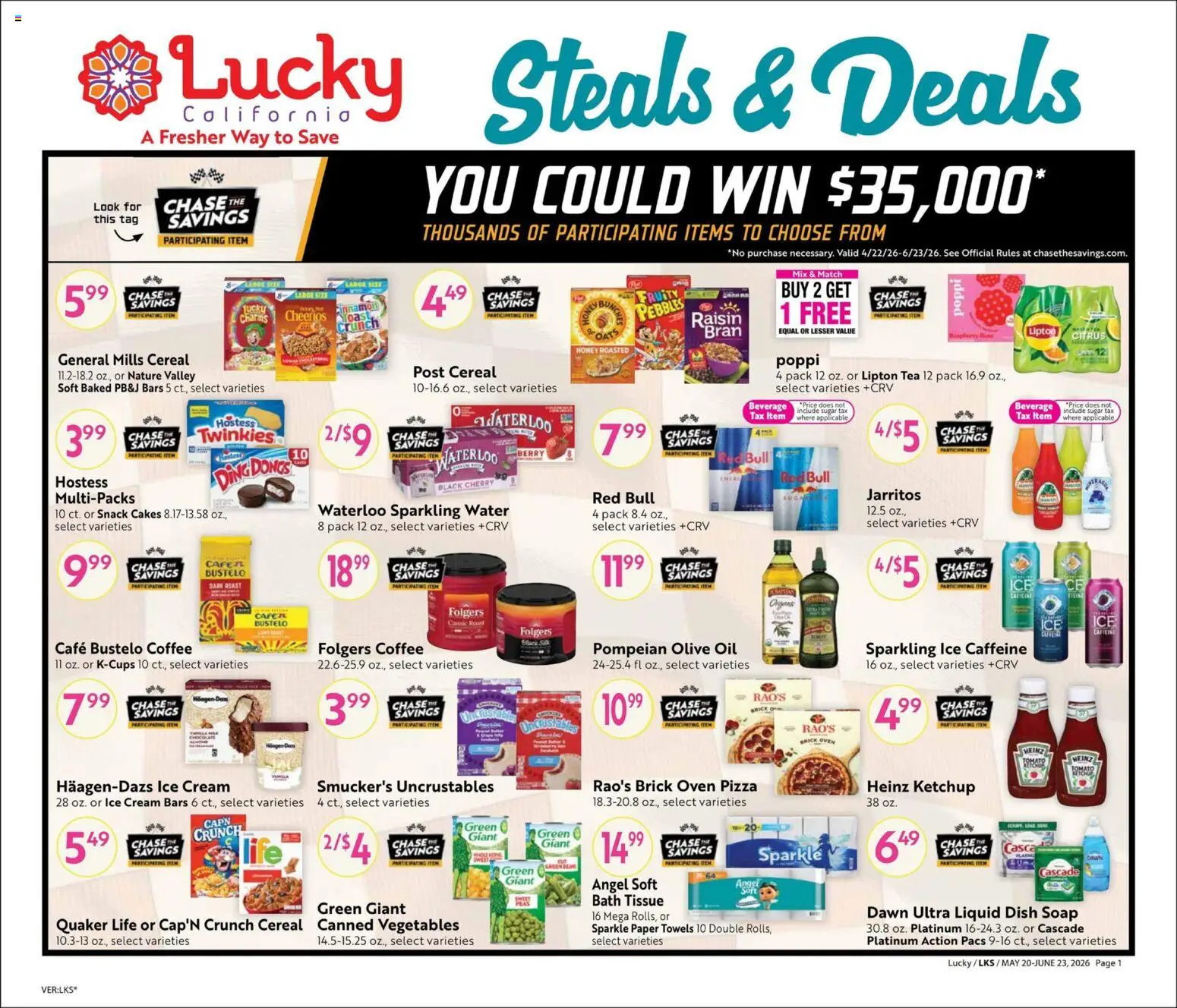 Lucky Supermarkets Big Book of Savings - valid from 20.05.2026 | Page: 1 | Products: Ketchup, Ice cream, Water, Oven