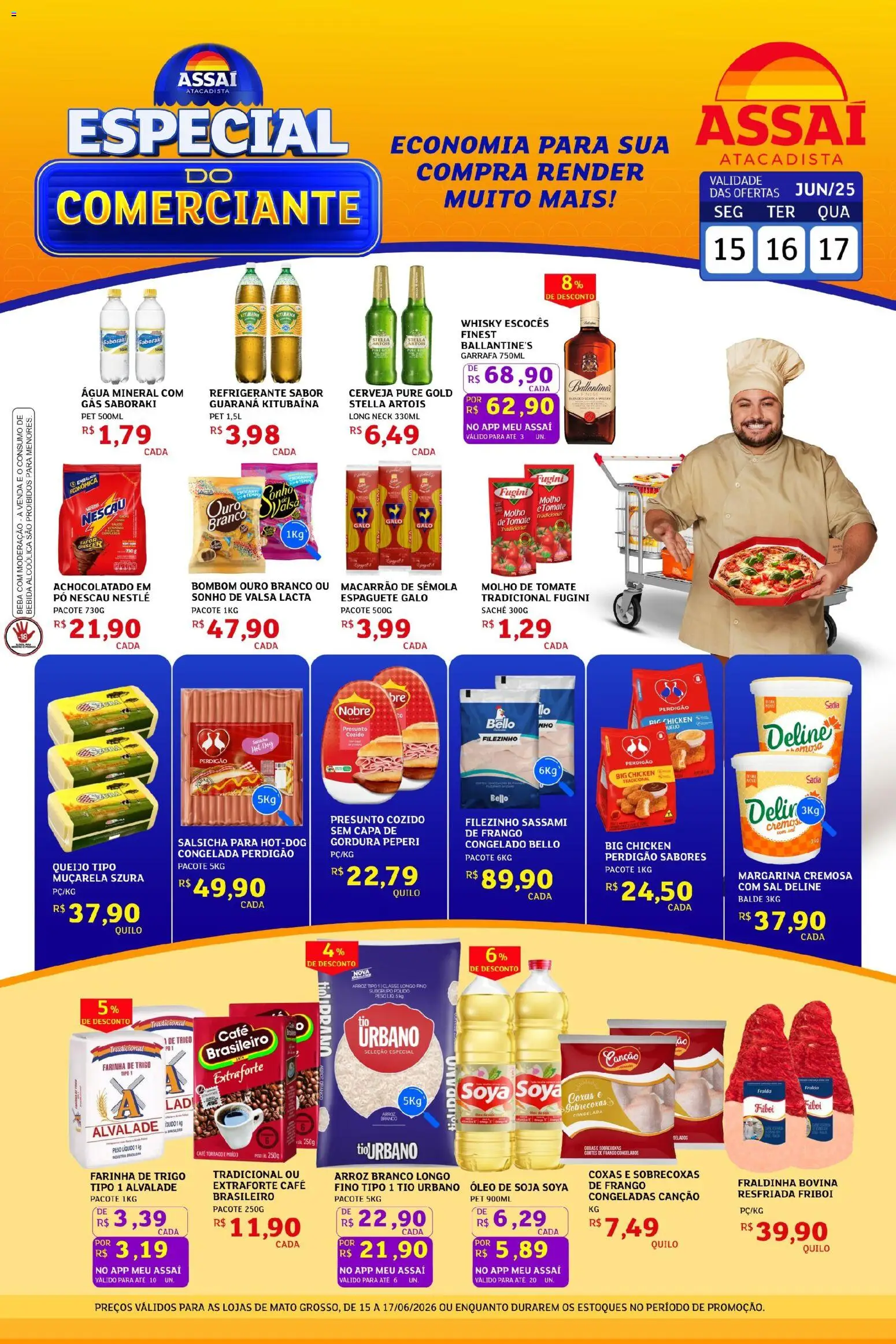 Assaí Atacadista Folheto - válido de 15.06.2026 | Página: 1 | Produtos: Farinha de trigo, Óleo, Arroz, Água mineral