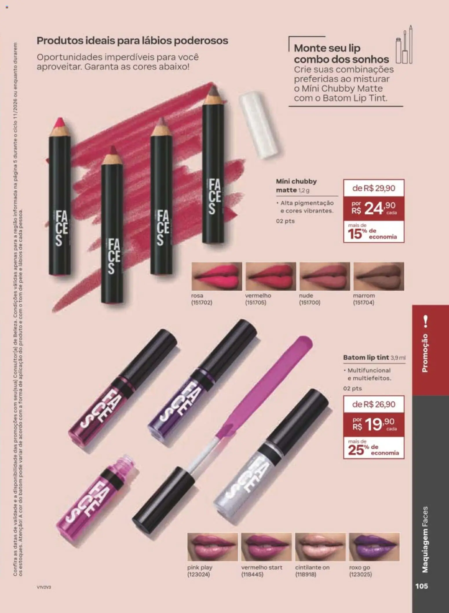 Natura Folheto - válido de 29/06/2026 | Página: 105 | Produtos: Maquiagem, Batom, Multifuncional