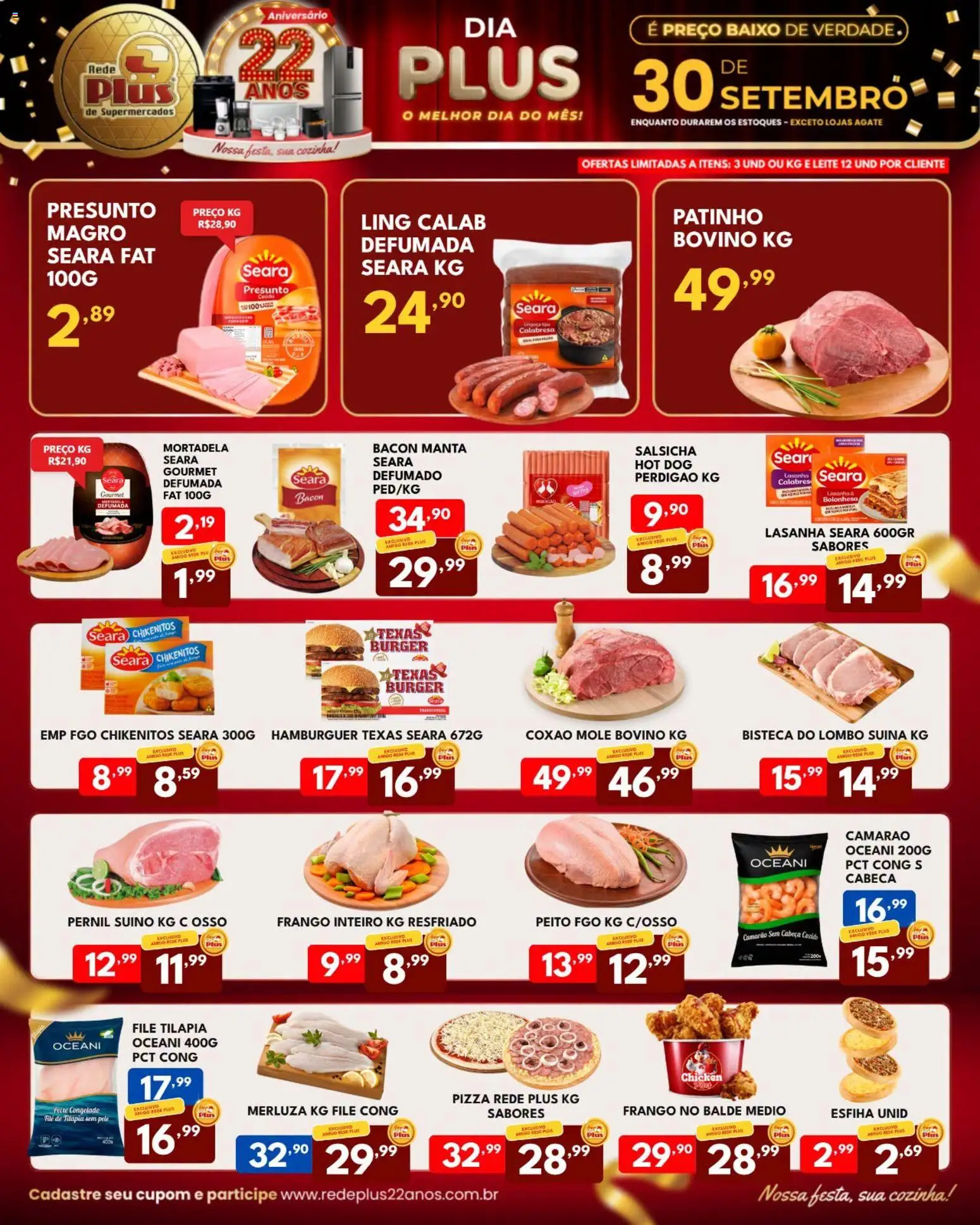 Rede Plus Supermercados Folheto - válido de 30/09/2026 | Página: 2 | Produtos: Pizza, Mortadela, Lasanha, Baixo