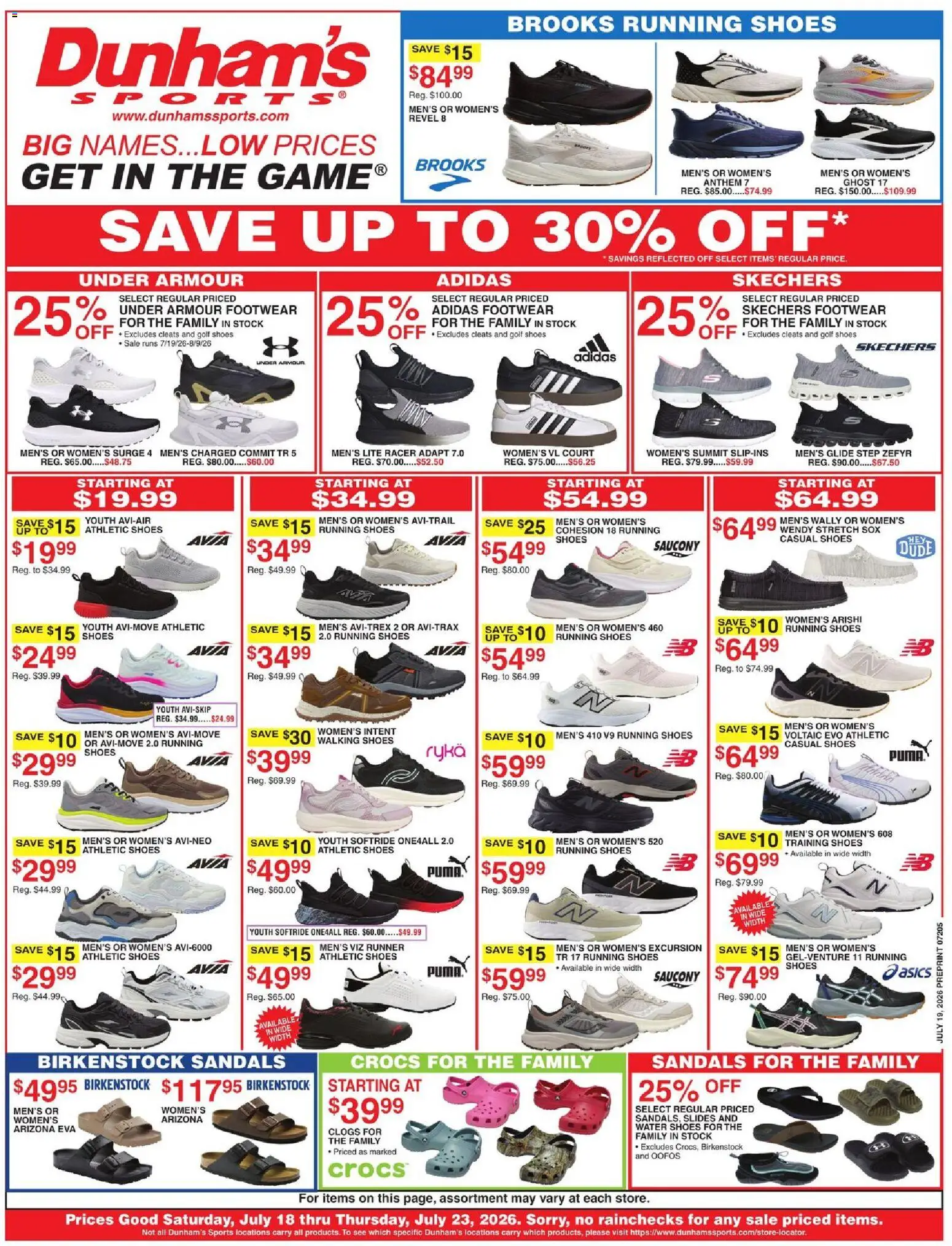 Dunham's Sports Weekly Ad - valid from 07/18/2026 | Page: 1 | Products: Water, Sandals