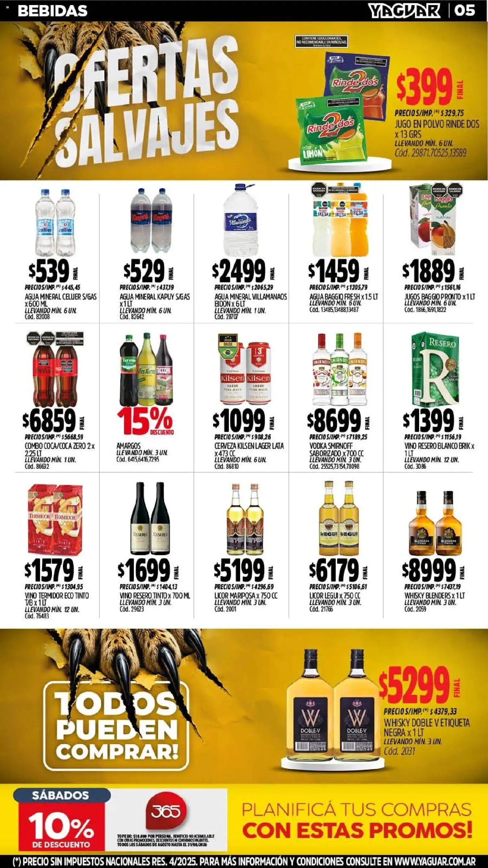 Yaguar - Oferta Semanal Chaco │ válido desde el 03/08/2026 | Página: 5 | Productos: Bidón, Lima, Vino, Cerveza