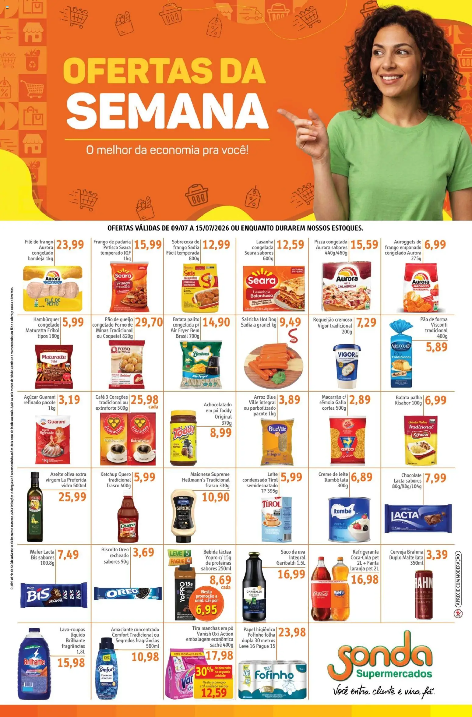 Sonda Folheto - válido de 09/07/2026 | Página: 1 | Produtos: Fanta, Roupas, Bandeja, Creme de leite