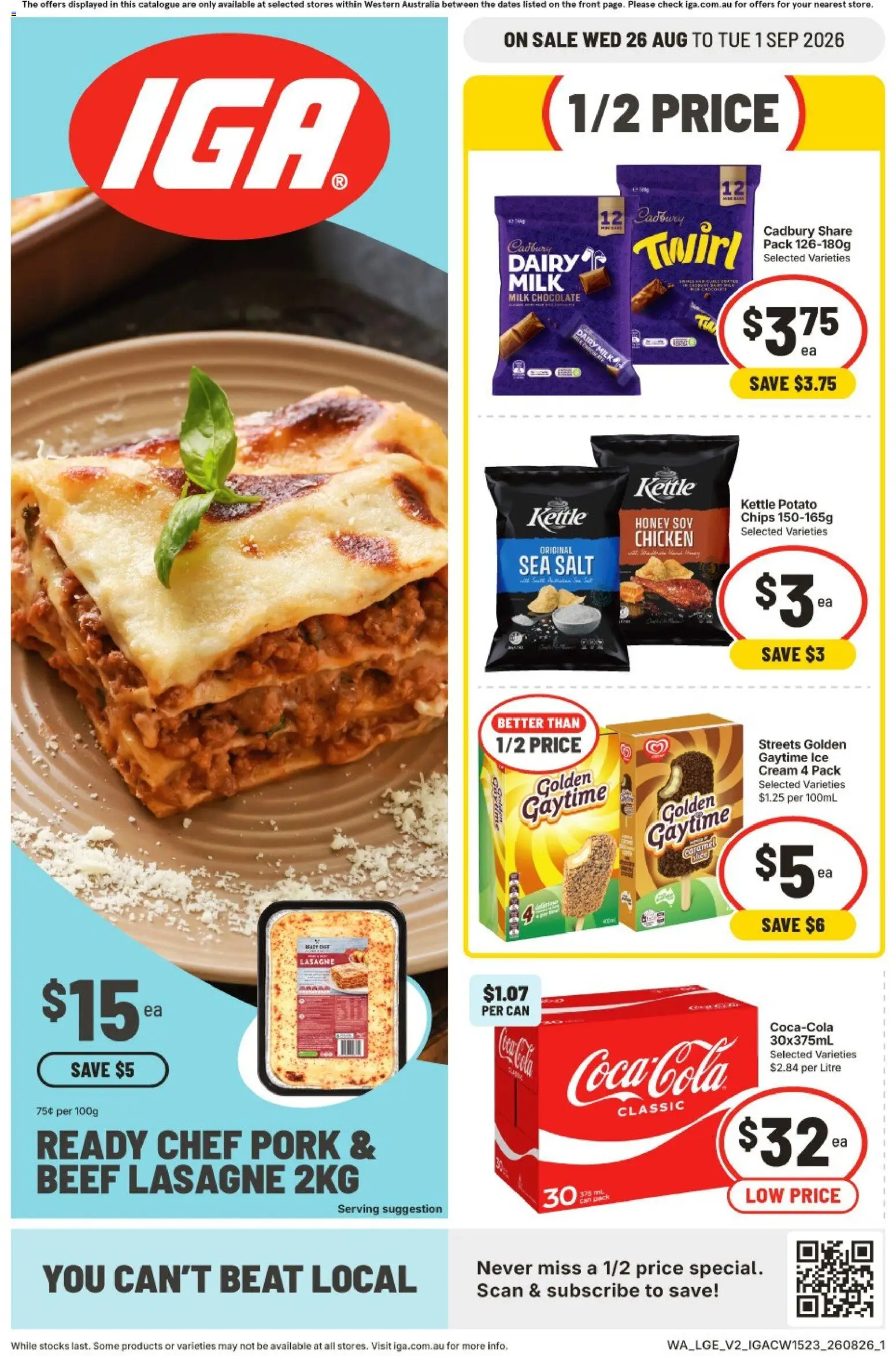IGA catalogue - valid from 26/08/2026 | Page: 1 | Products: Chocolate, Beef, Cream, Salt