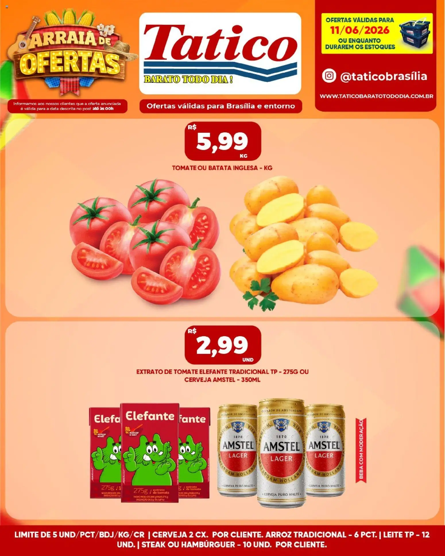 Tatico Folheto - válido de 11.06.2026 | Página: 3 | Produtos: Leite, Cerveja, Arroz, Batata
