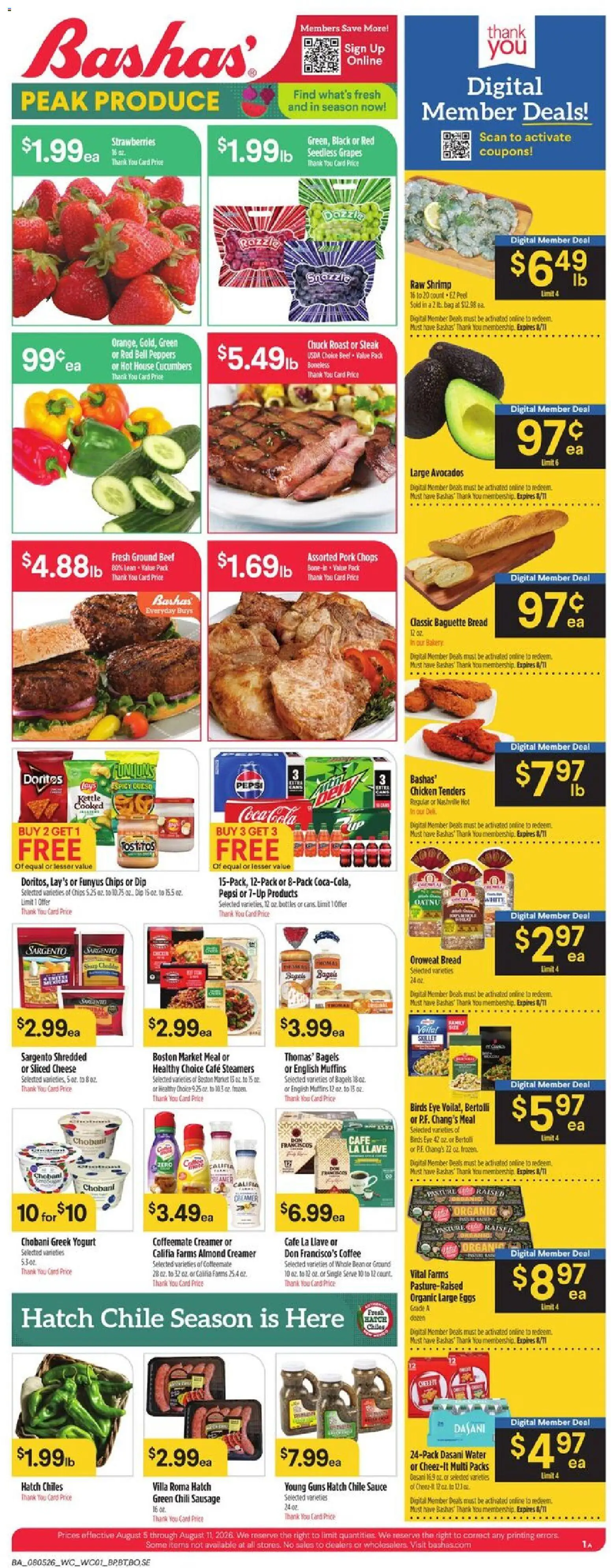 Basha's Weekly Ad - valid from 08/05/2026 | Page: 1 | Products: Yogurt, Coffee, Water, Grapes