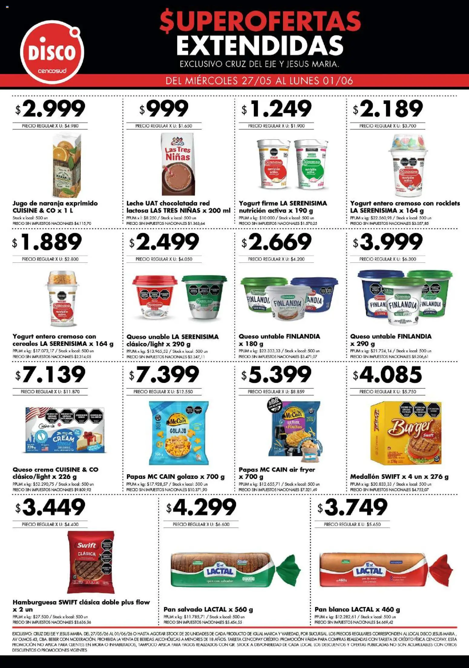 Disco - Superofertas extendidas - Cruz del Eje y Jesus Maria │ válido desde el 26.05.2026 | Página: 6 | Productos: Yogur, Chocolatada, Cereales, Crema