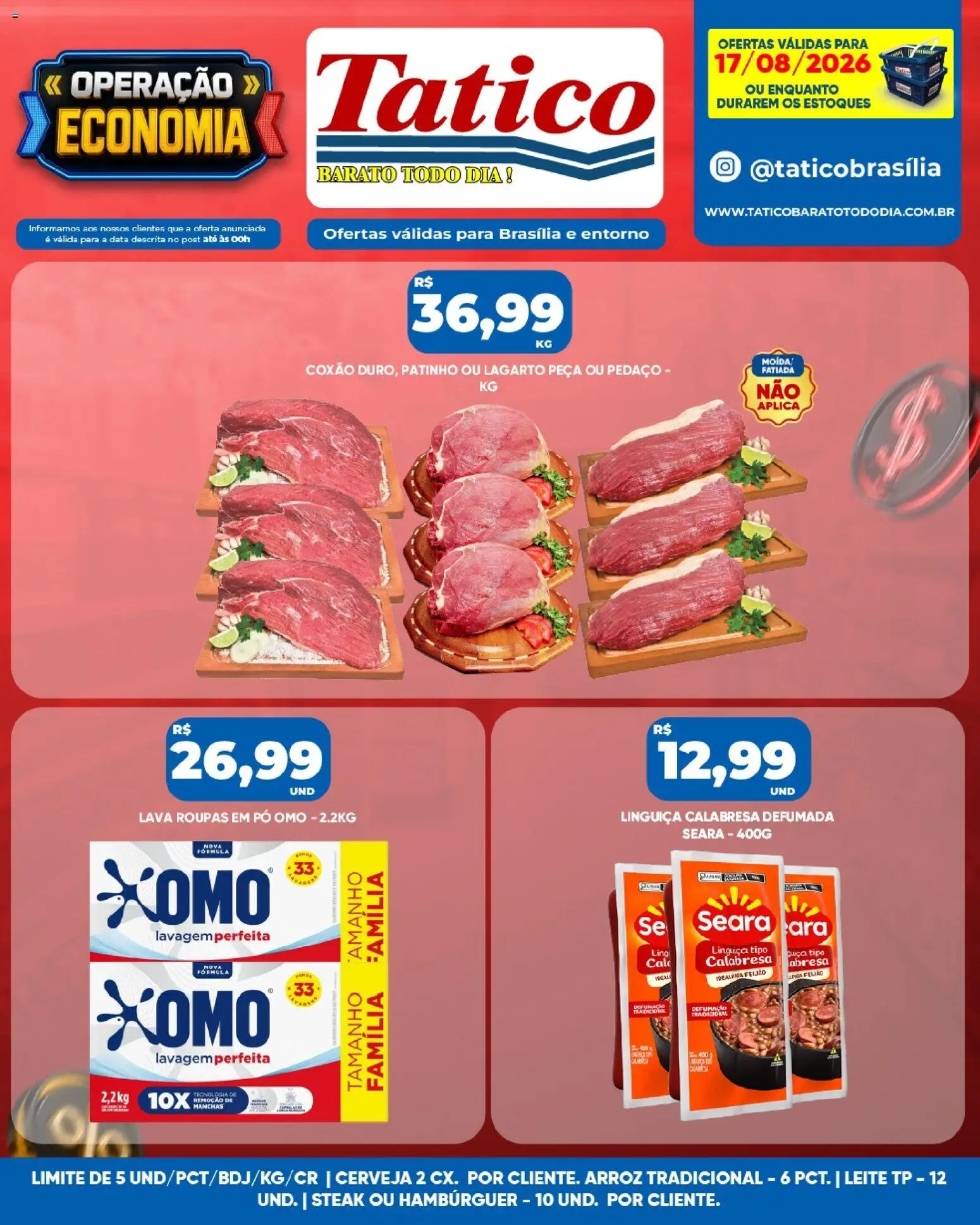 Tatico Folheto - válido de 17/08/2026 | Página: 13 | Produtos: Steak, Linguiça, Roupas, Hambúrguer