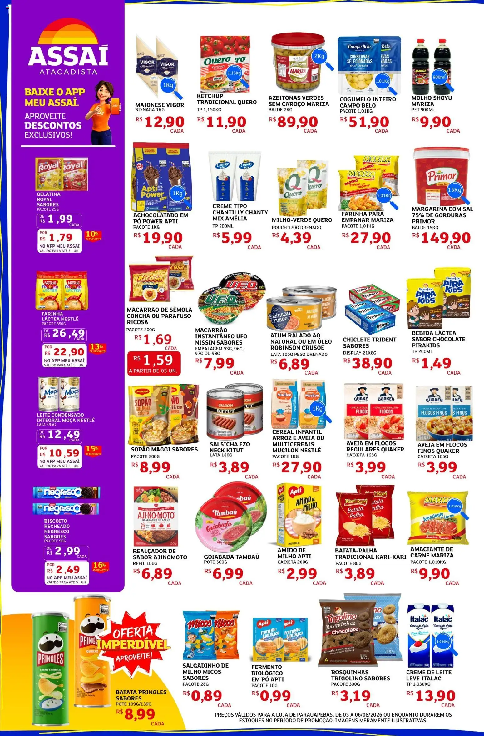 Assaí Atacadista Folheto - válido de 03/08/2026 | Página: 2 | Produtos: Biscoito, Salsicha, Goiabada, Balde