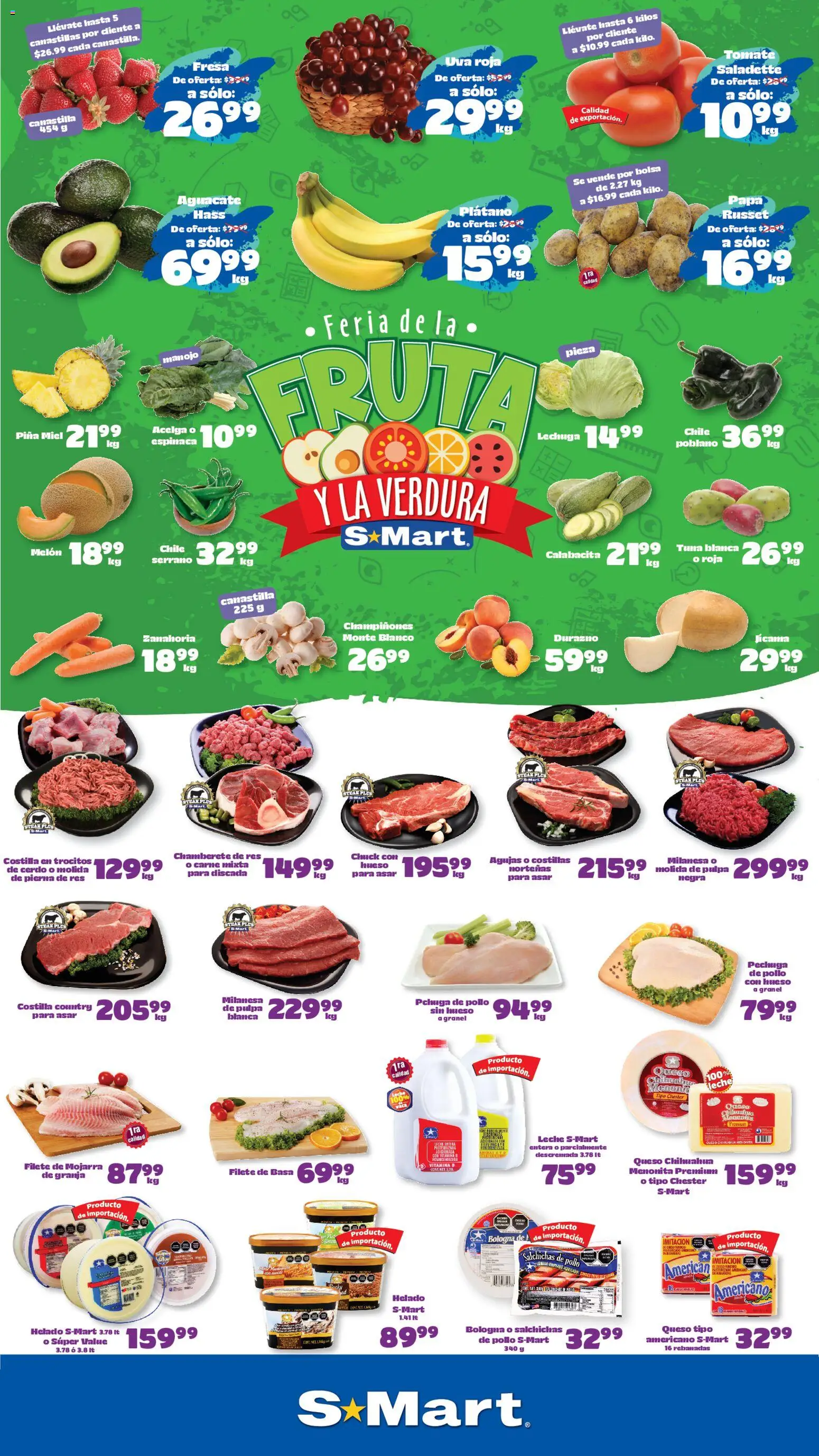Nuevas ofertas de S-Mart válidas en toda la República Mexicana desde el 04/08/2026. ¡Encuentra las mejores ofertas en S-Mart folleto Monterrey! | Página: 1 | Productos: Fresa, Tomate, Uva, Helado
