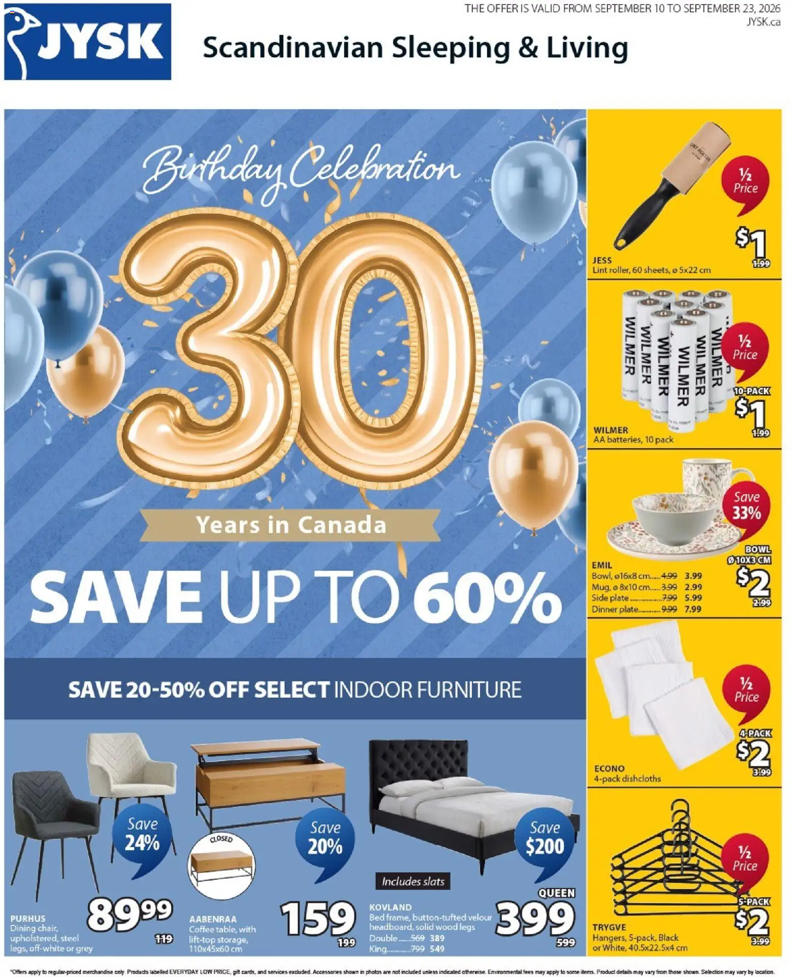 JYSK flyer valid from Sep 10, 2026 | Page: 1 | Products: Bed, Coffee