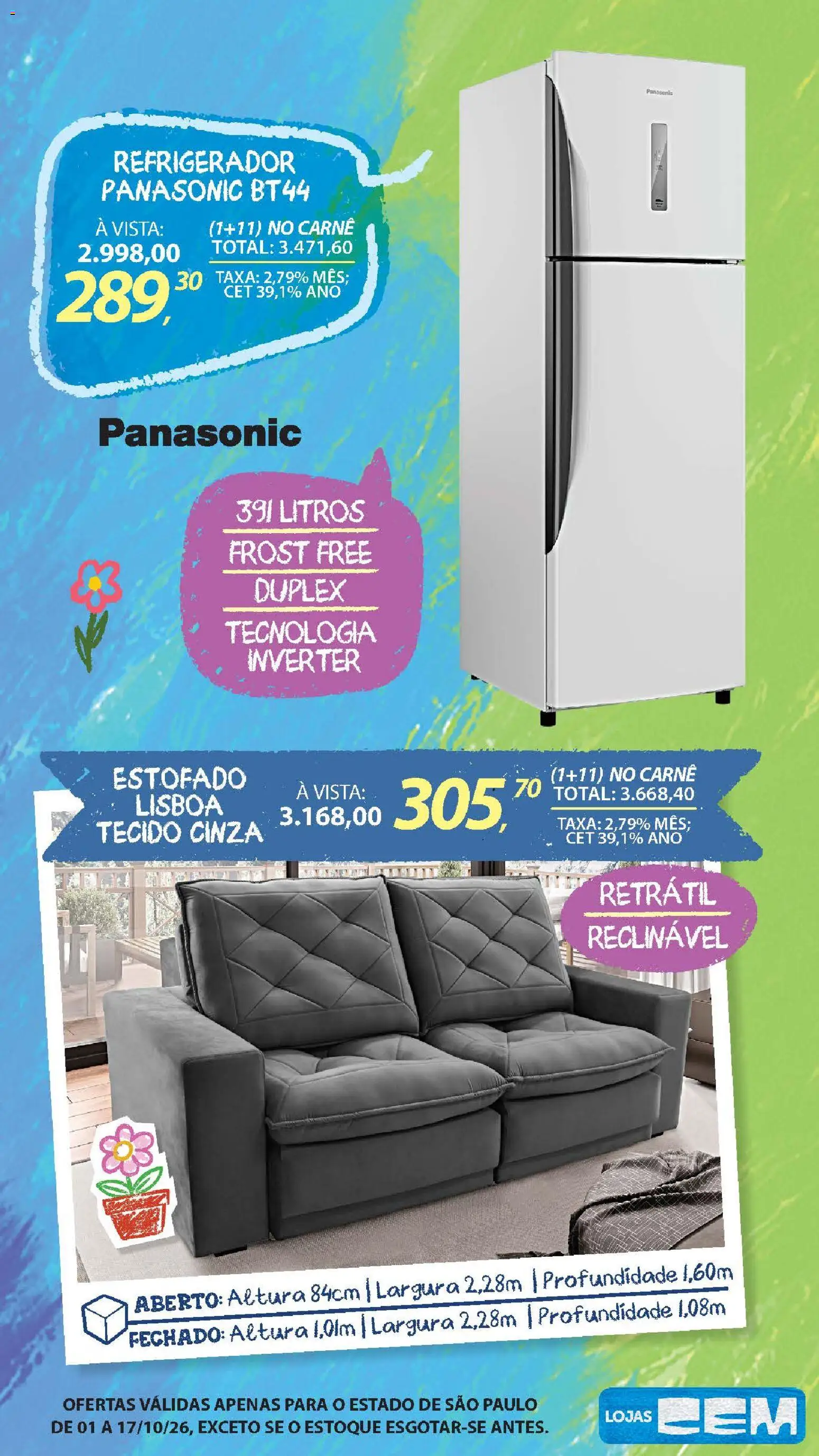 Lojas Cem Folheto - válido de 01/10/2026 | Página: 7 | Produtos: Refrigerador, Tecido, Carne