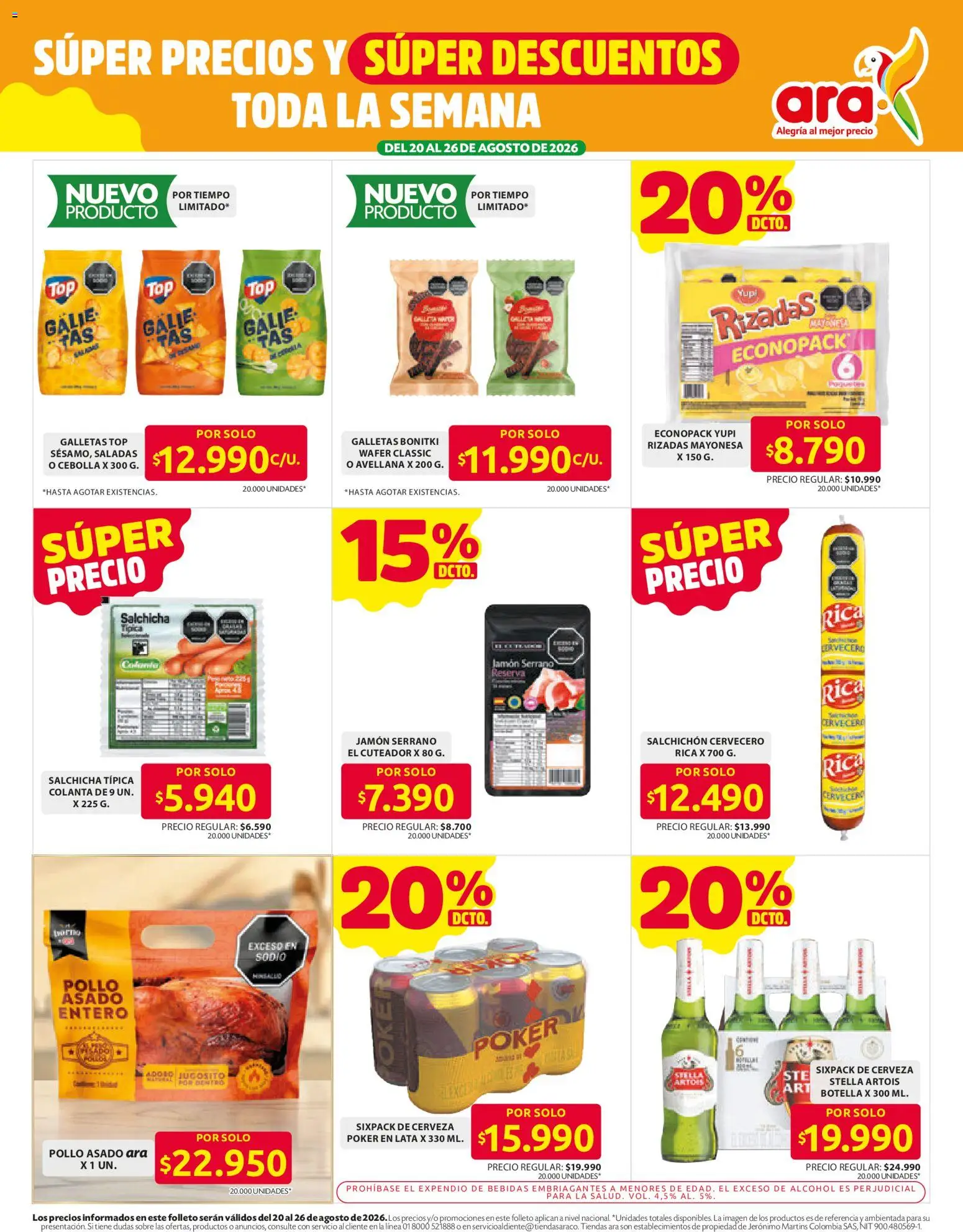 Ara revista - valida desde el 20/08/2026 | Página: 12 | Productos: Salchicha, Botella, Asado, Pollo asado