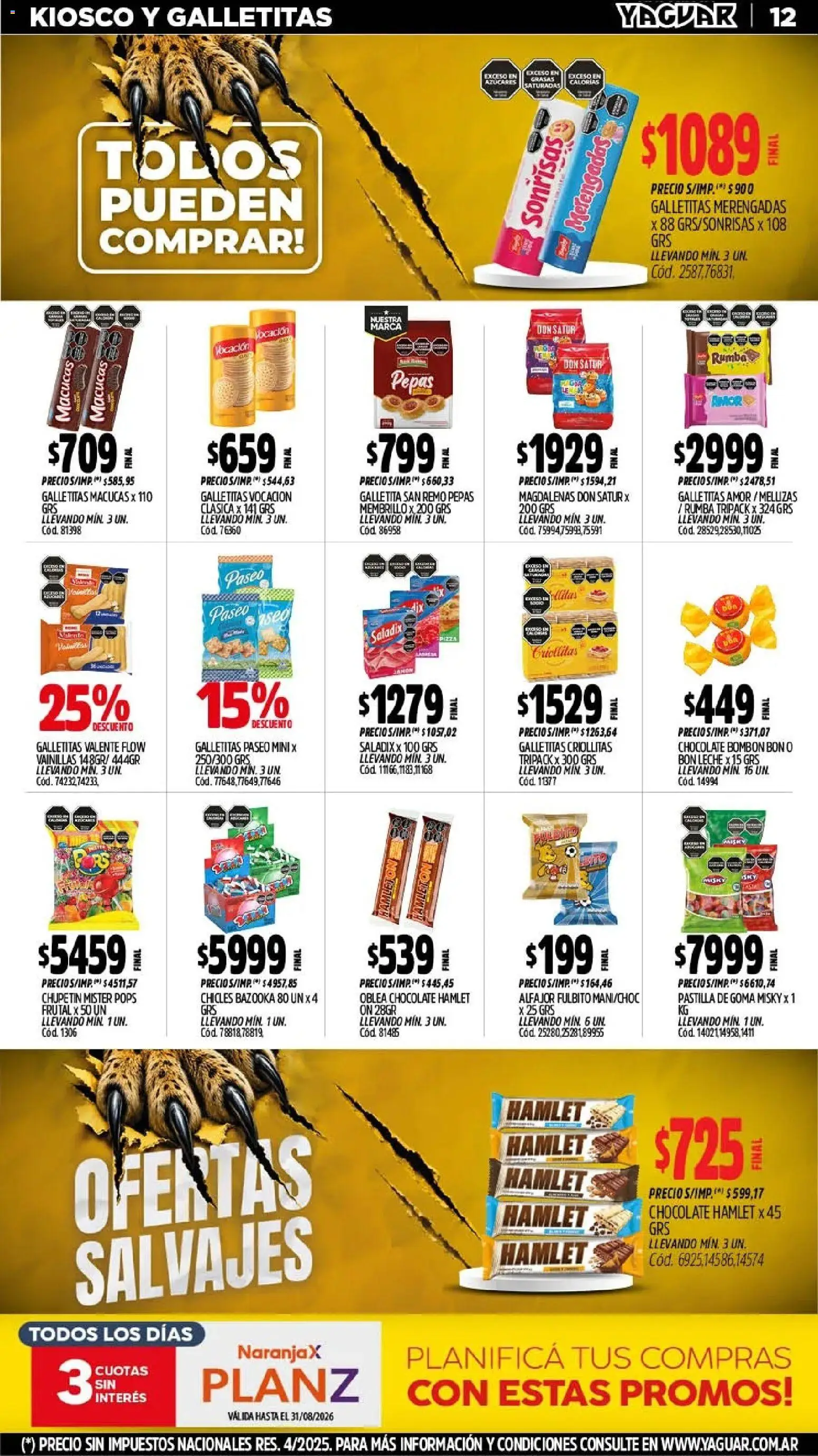 Yaguar - Oferta Semanal Chaco │ válido desde el 03/08/2026 | Página: 12 | Productos: Galletitas, Chicles, Chocolate, Alfajor