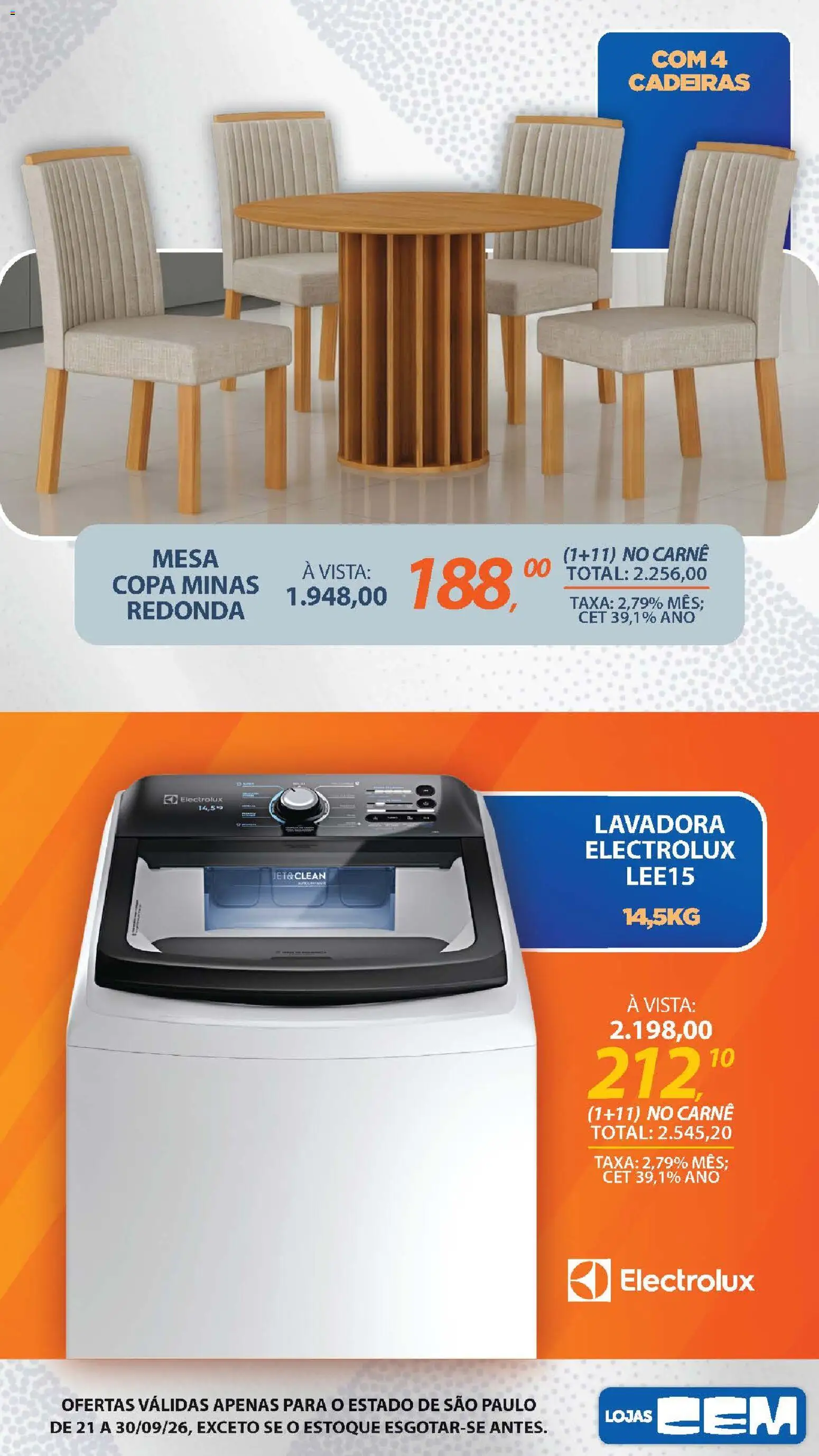 Lojas Cem Folheto - válido de 21/09/2026 | Página: 6 | Produtos: Cadeiras, Mesa, Copa, Carne