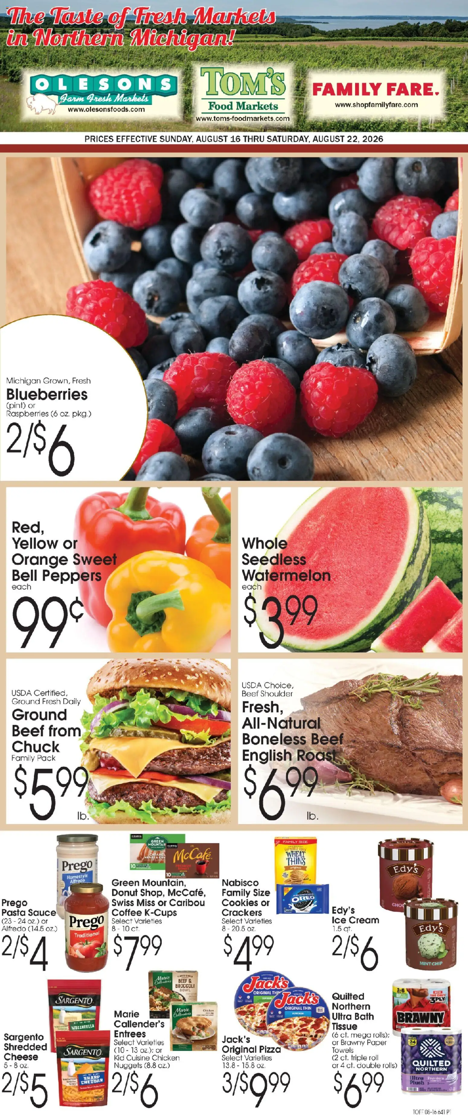 Family Fare Ad - valid from 08/16/2026 | Page: 1 | Products: Chicken, Coffee, Ice cream, Mozzarella