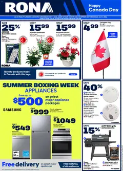 Preview of Rona weekly flyer from shop Rona valid from Jun 25, 2026 | Page: 2 | Products: Refrigerator, Dishwasher, Grill, Battery