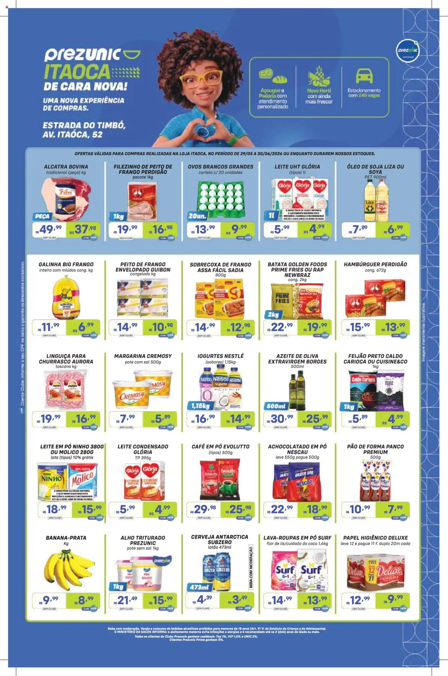 Prezunic Folheto - válido de 29.05.2026 | Página: 1 | Produtos: Leite, Pão de forma, Hambúrguer, Papel higiênico