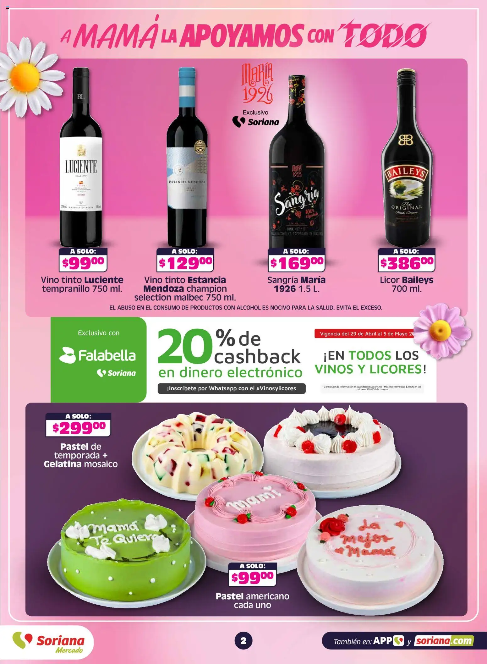 Nuevas ofertas de Soriana válidas en toda la República Mexicana desde el 30.04.2026. ¡Encuentra las mejores ofertas en Soriana A mamá la apoyamos con todo Mercado Nacional! | Página: 2 | Productos: Gelatina, Pastel, Vino, Té