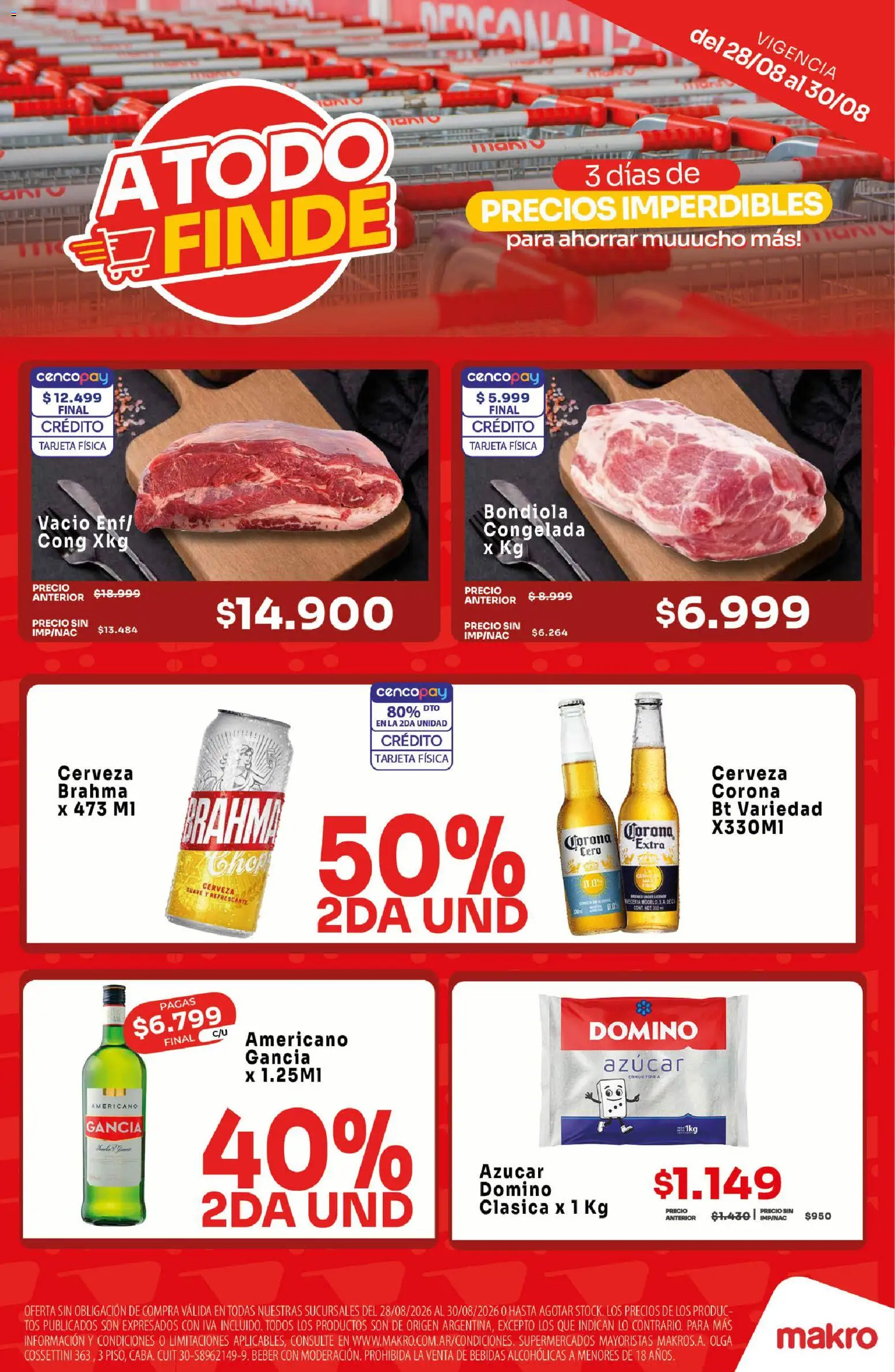 Makro ofertas │ válido desde el 28/08/2026 | Página: 1 | Productos: Bebidas, Azucar, Corona Extra, Cerveza