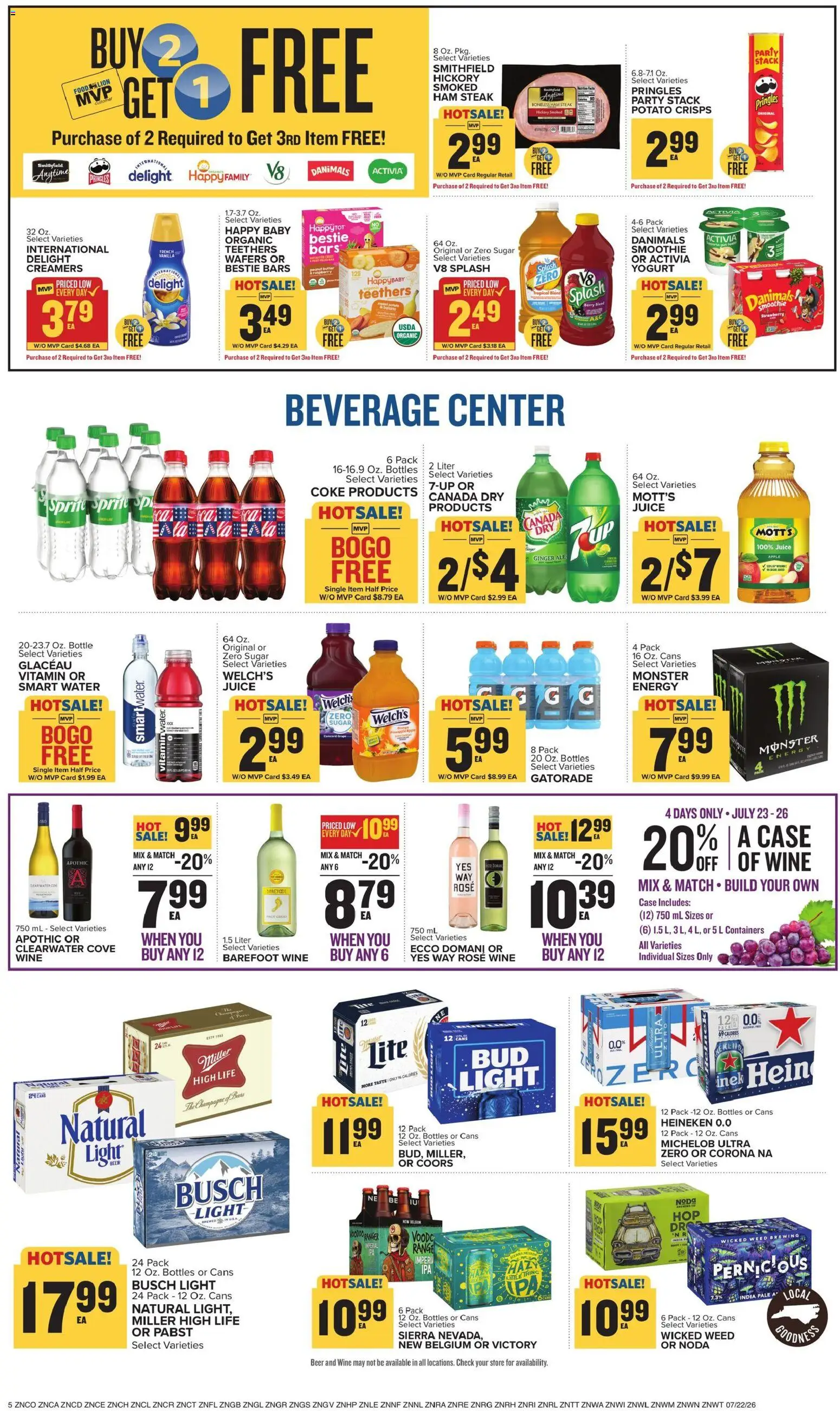 Food Lion Weekly Ad - valid from 07/22/2026 | Page: 10 | Products: Ham, Juice, Beer, Water