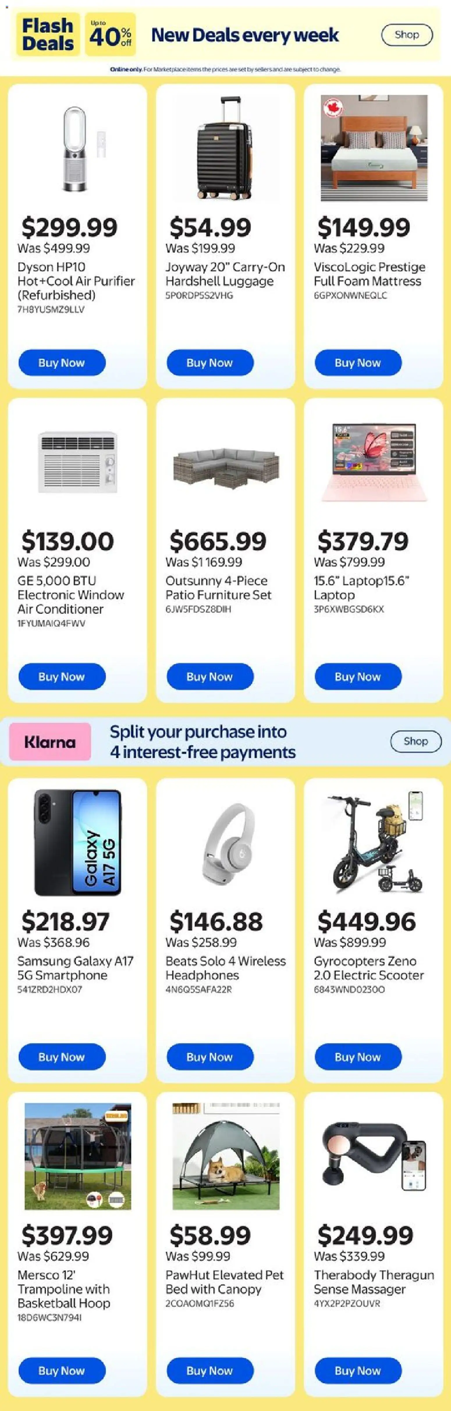 Walmart flyer valid from Jul 23, 2026 | Page: 10 | Products: Wireless headphones, Luggage, Conditioner, Trampoline