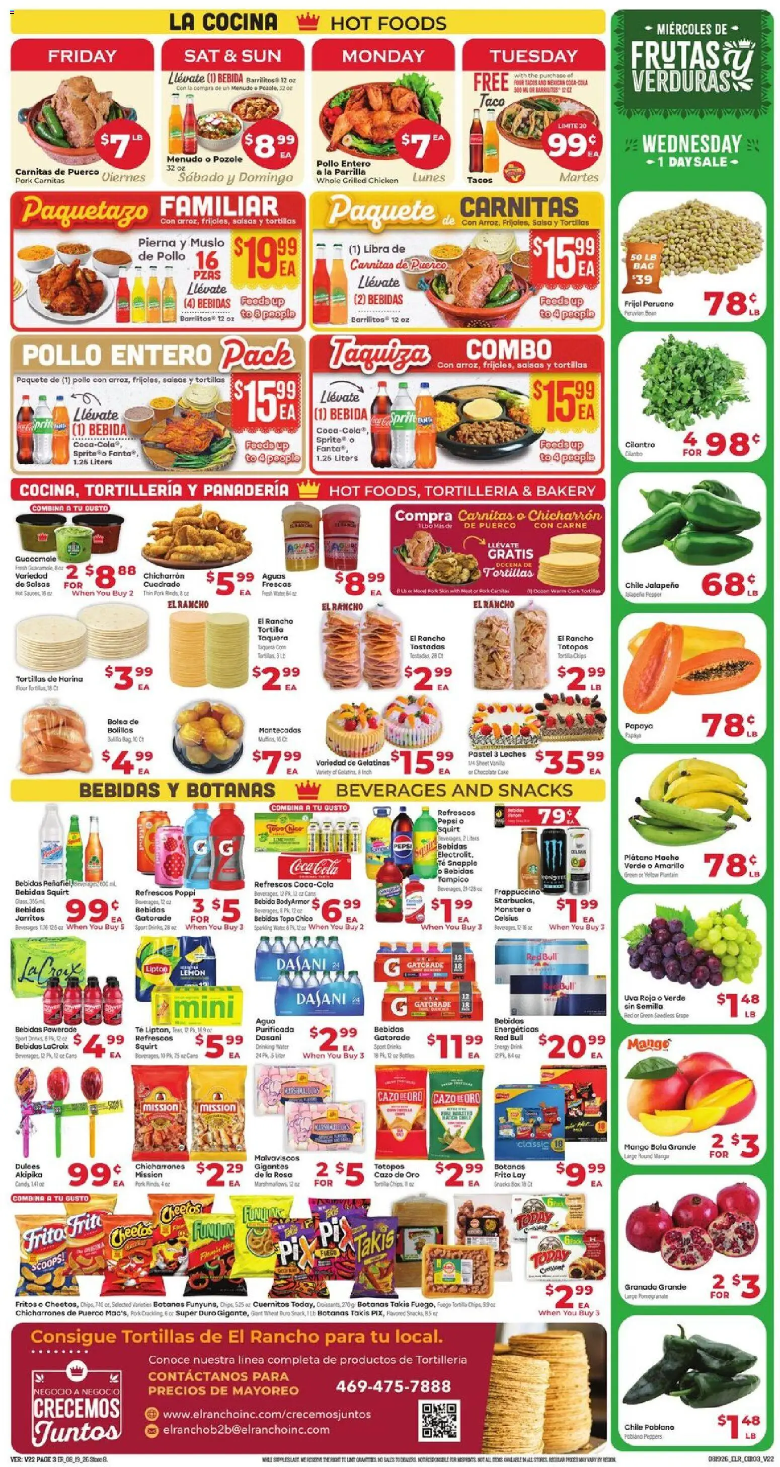 El Rancho Weekly Ad - valid from 08/19/2026 | Page: 3 | Products: Water, Tortilla chips, Sheet, Pepsi