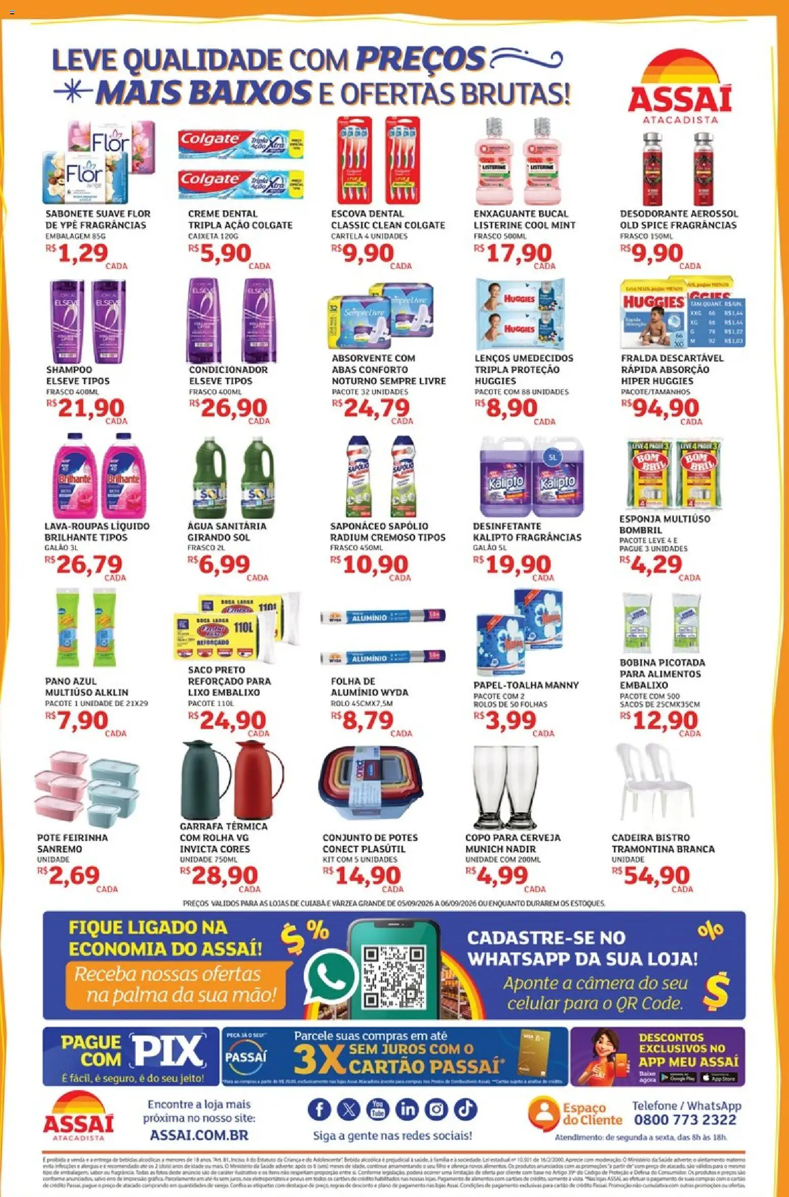 Assaí Atacadista Folheto - válido de 05/09/2026 | Página: 4 | Produtos: Lenços umedecidos, Listerine, Telefone, Sempre Livre