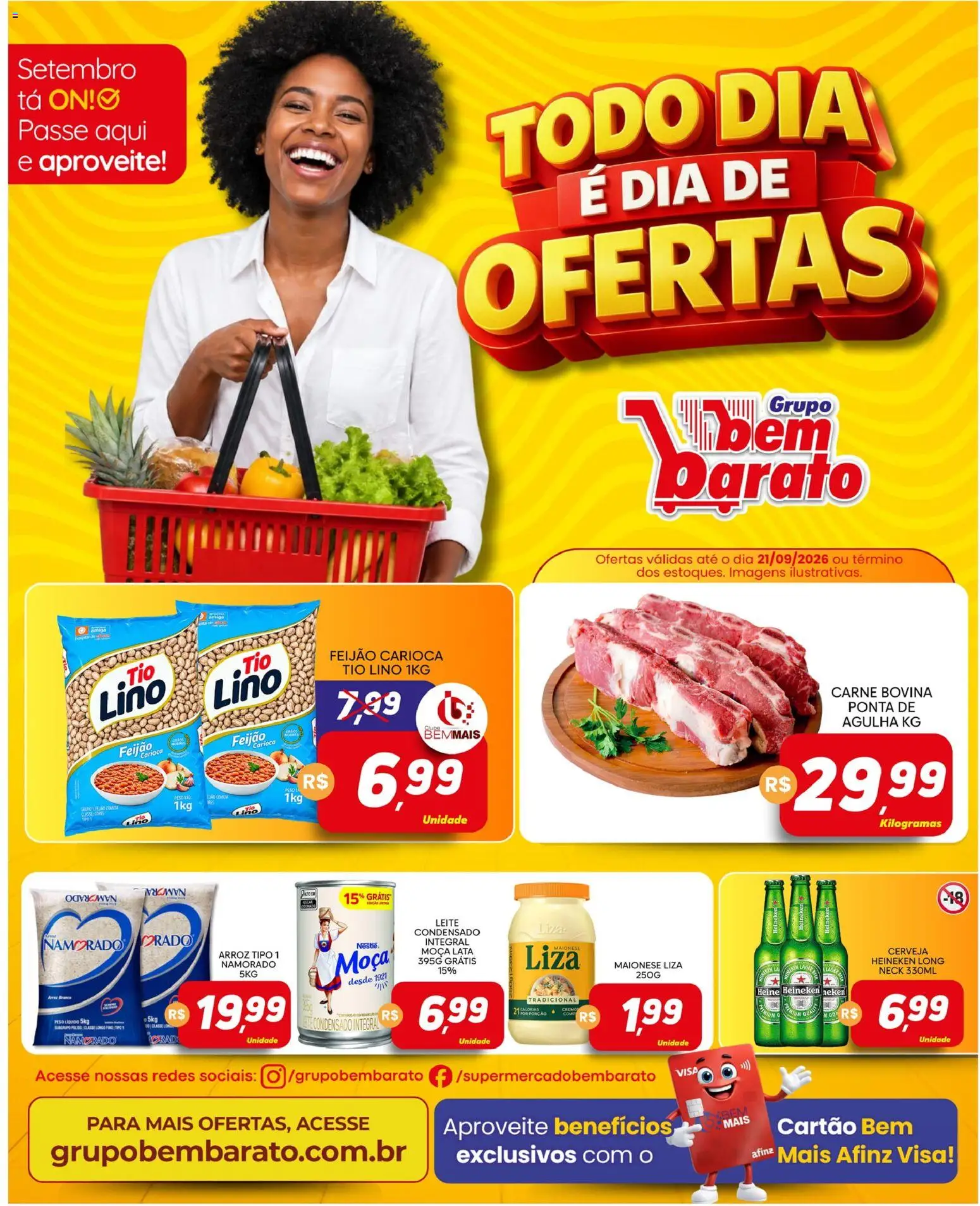 Supermercado Bem Barato Folheto - válido de 15/09/2026 | Página: 1 | Produtos: Arroz, Carne, Maionese, Leite condensado