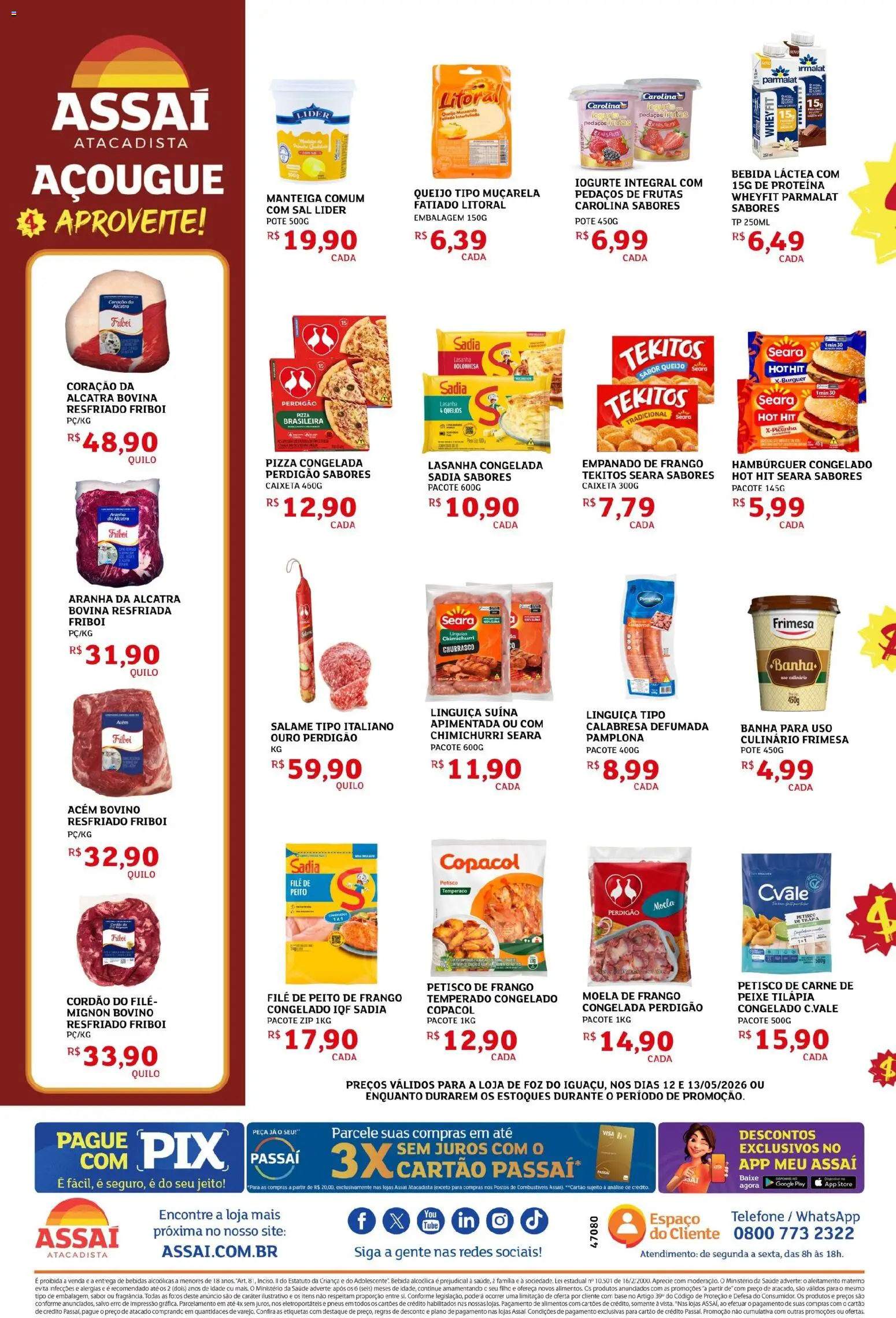 Assaí Atacadista Folheto - válido de 12.05.2026 | Página: 2 | Produtos: Manteiga, Tilápia, Hambúrguer, Peito de frango