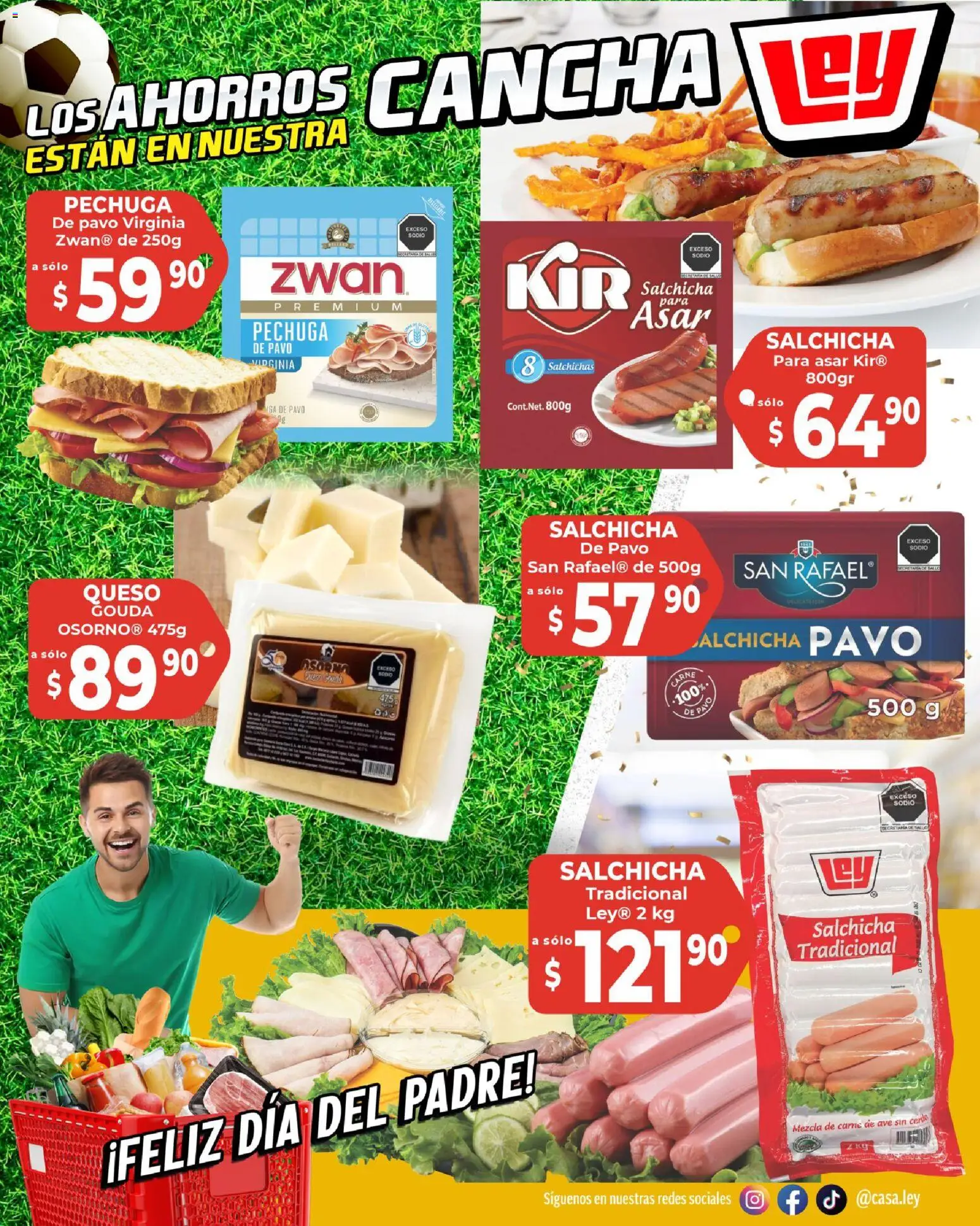 Nuevas ofertas de Casa Ley válidas en toda la República Mexicana desde el 11.06.2026. ¡Encuentra las mejores ofertas en Casa Ley folleto Día del Padre con Con Mundial 2026! | Página: 19 | Productos: Salchicha, Queso