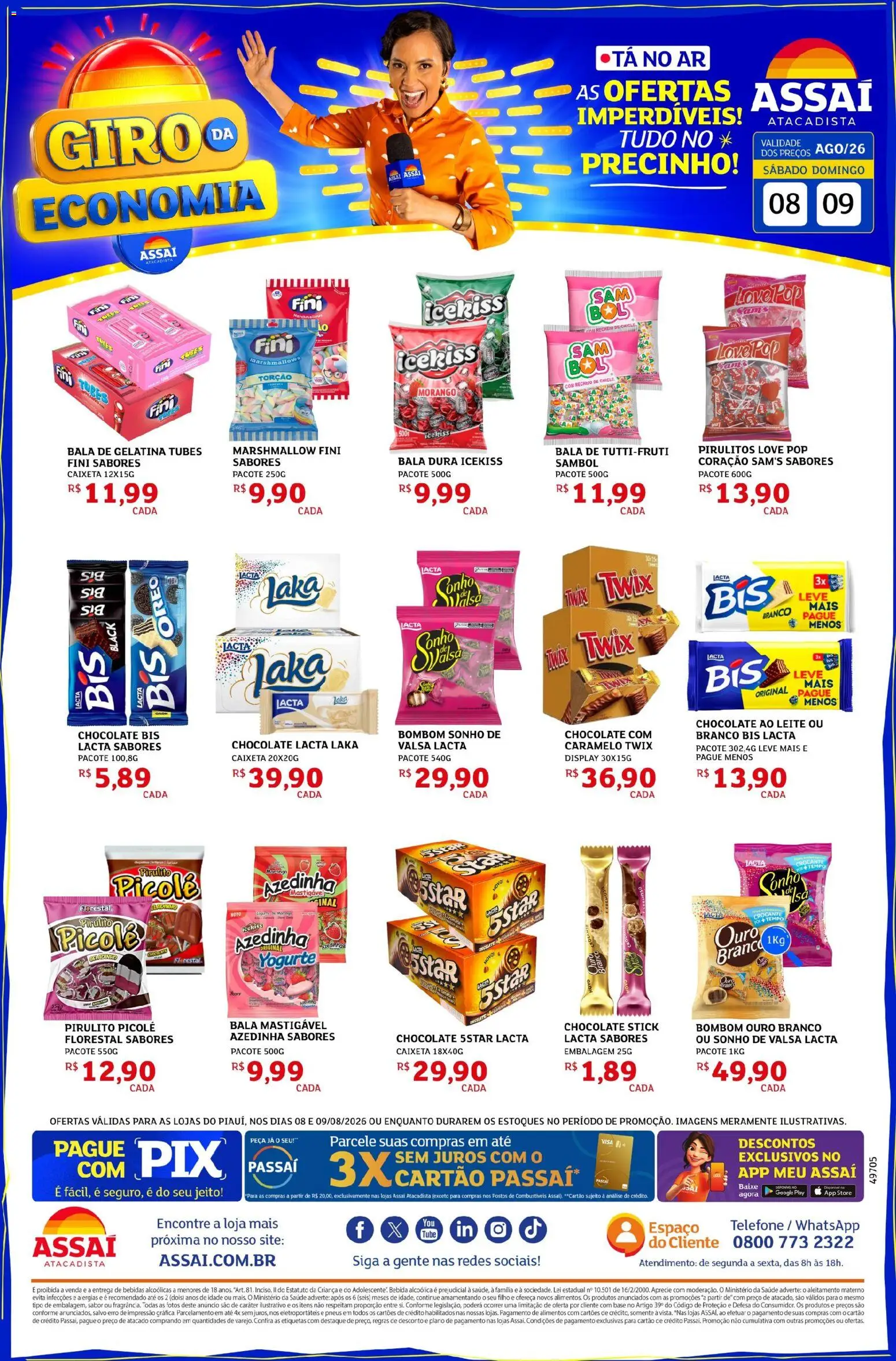 Assaí Atacadista Folheto - válido de 08/08/2026 | Página: 1 | Produtos: Base, Bombom, Bala, Gelatina