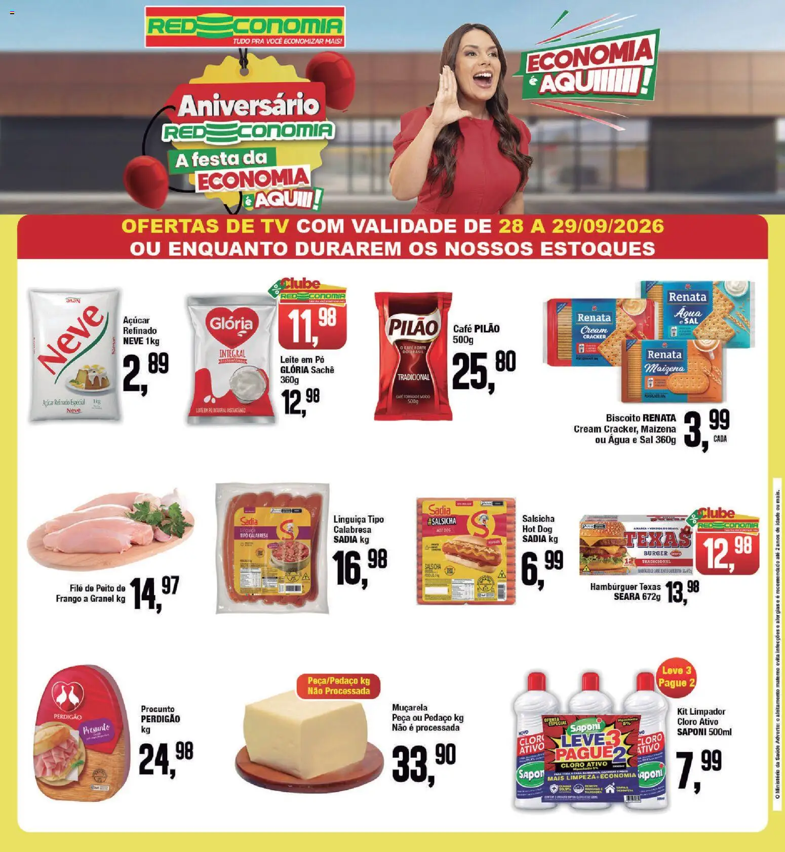 RedEconomia Folheto - válido de 28/09/2026 | Página: 1 | Produtos: Cloro, Leite, Café pilão, Leite em pó