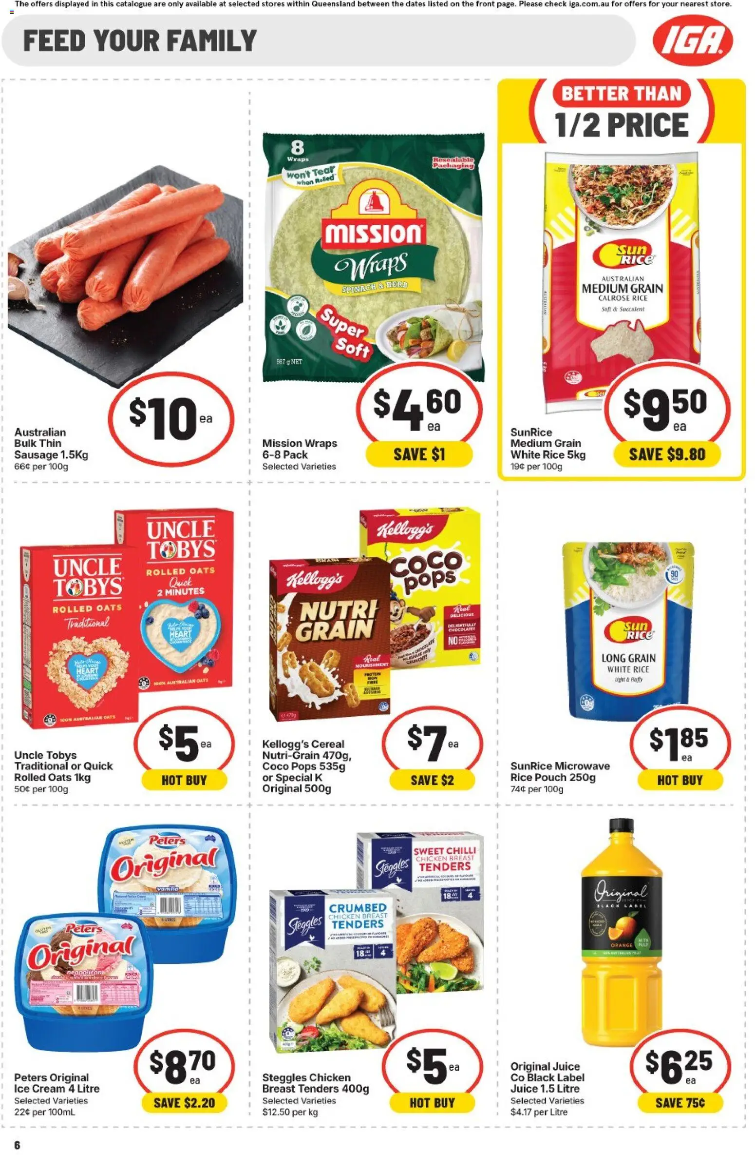 IGA catalogue - valid from 01/07/2026 | Page: 6 | Products: Light, Rice, Ice cream, Spinach