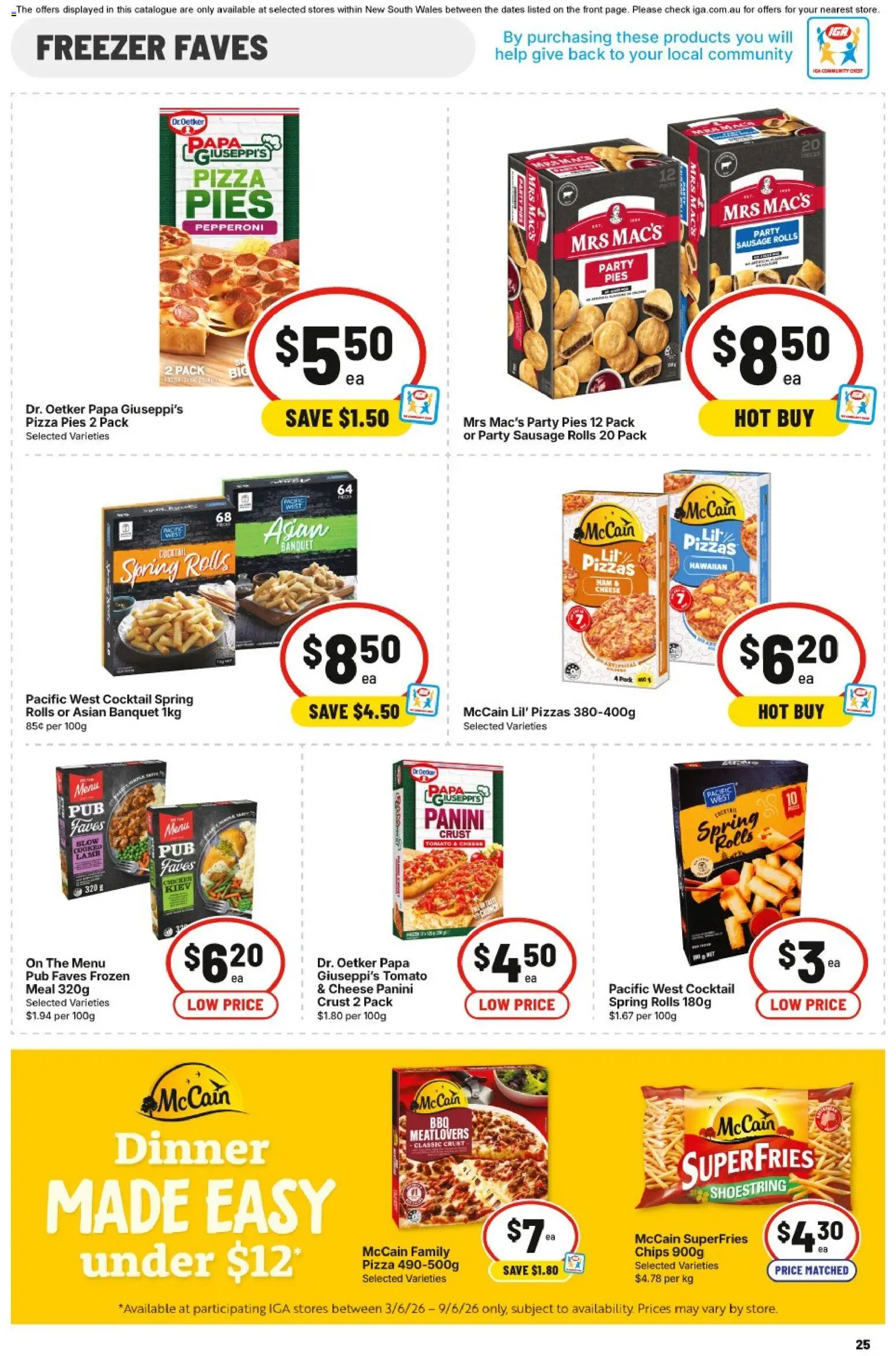 IGA catalogue - valid from 03.06.2026 | Page: 25 | Products: Chips, Sausage, Pies, Freezer