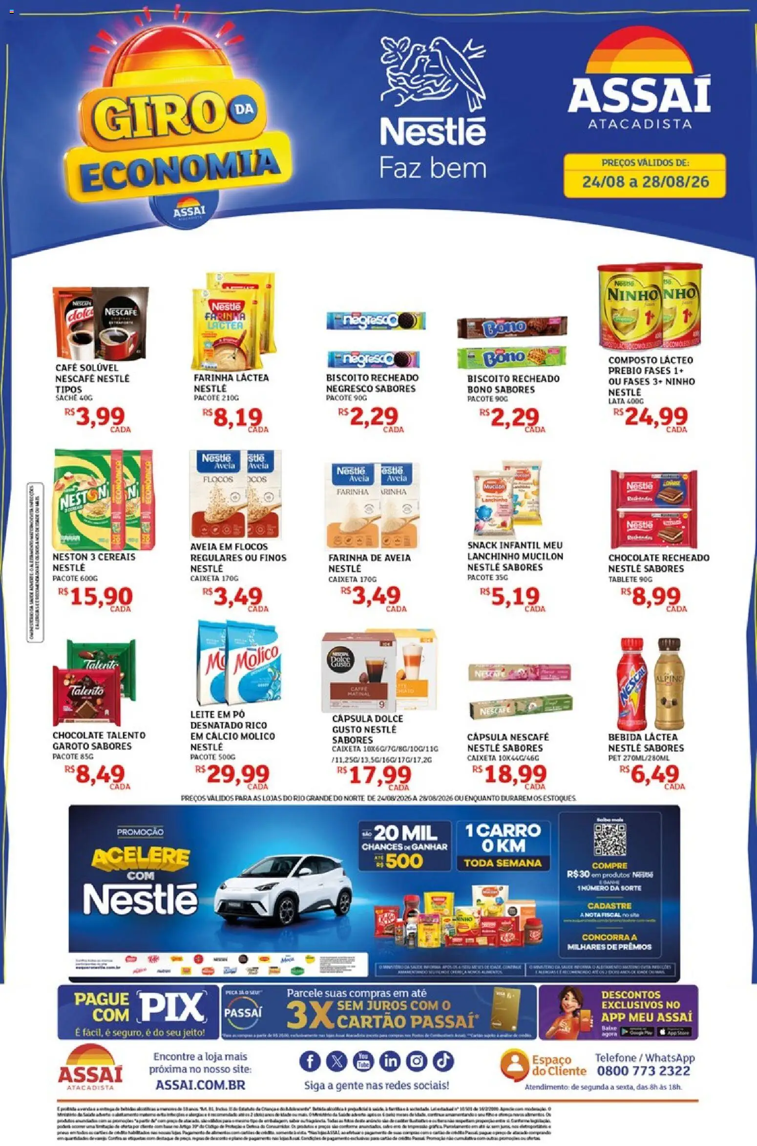 Assaí Atacadista Folheto - válido de 24/08/2026 | Página: 1 | Produtos: Farinha de aveia, Bebida, Telefone, Leite em pó